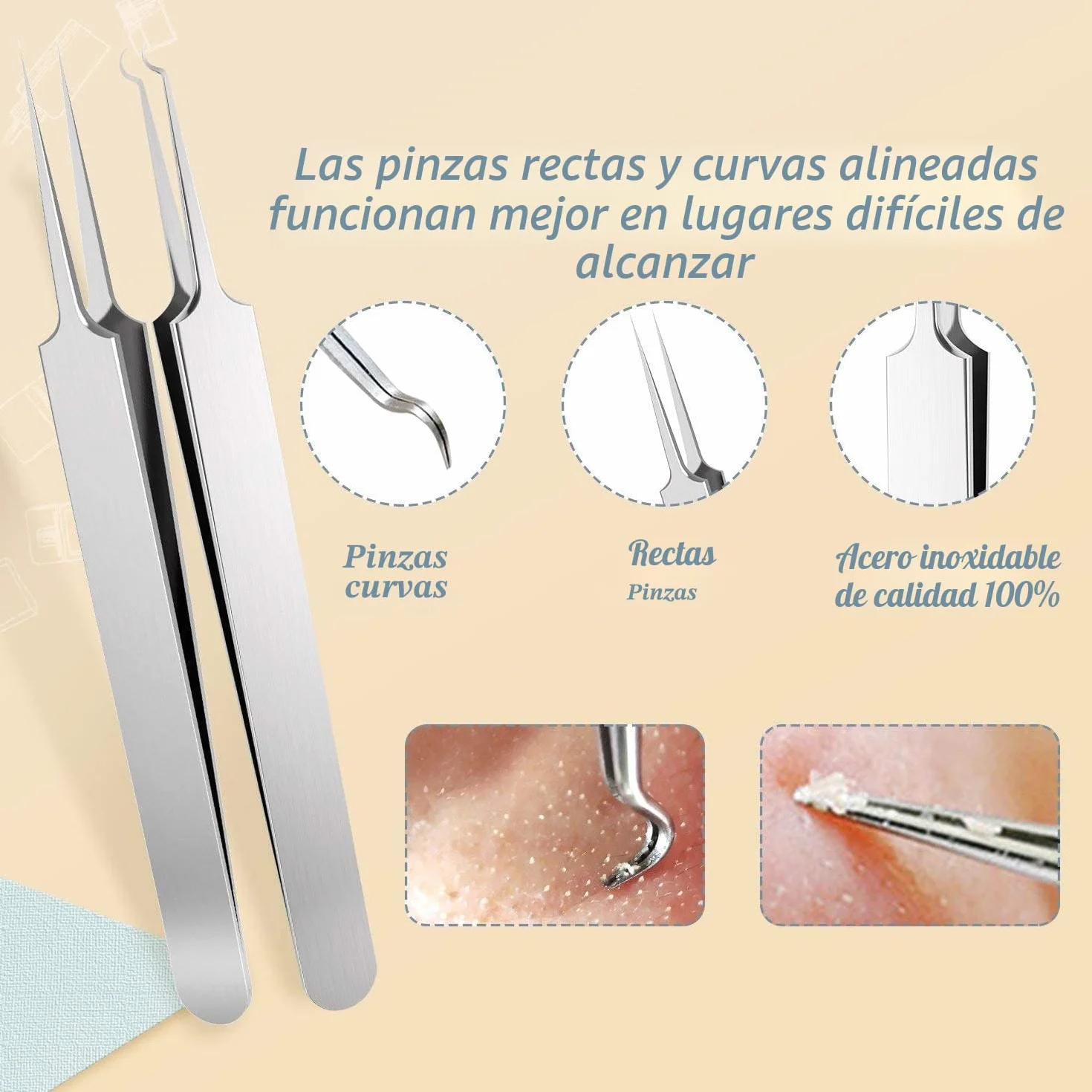 Removedor de espinillas 6 piezas - Juego de pinzas con caja de metal