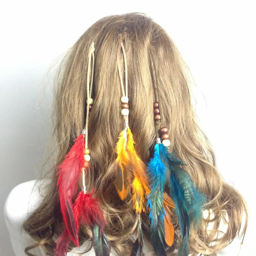 Clips de Pelo Pluma Boho con Plumas Pavo Real, Extensiones Cabello Hippie, Tocado Bohemio para Mujeres y Niñas