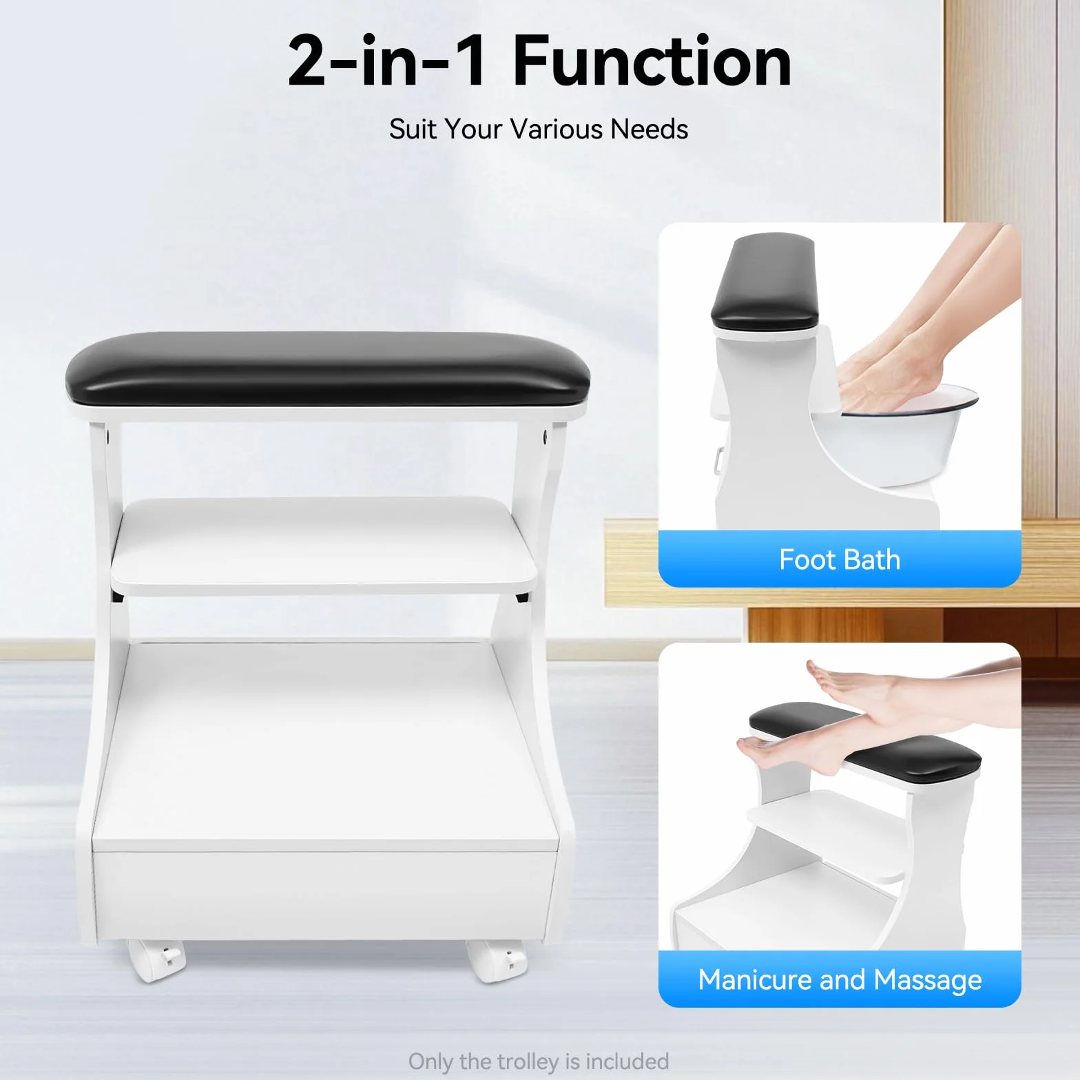 Reposapiés Pedicura, Manicura Funiture Trolley con Ruedas, Taburete de Baño de Pies Trolley, Reposapiés para Cuidado de Uñas, Reposapiés, Soporte Ideal para Salón de Belleza, Salón de Uñas (Negro)