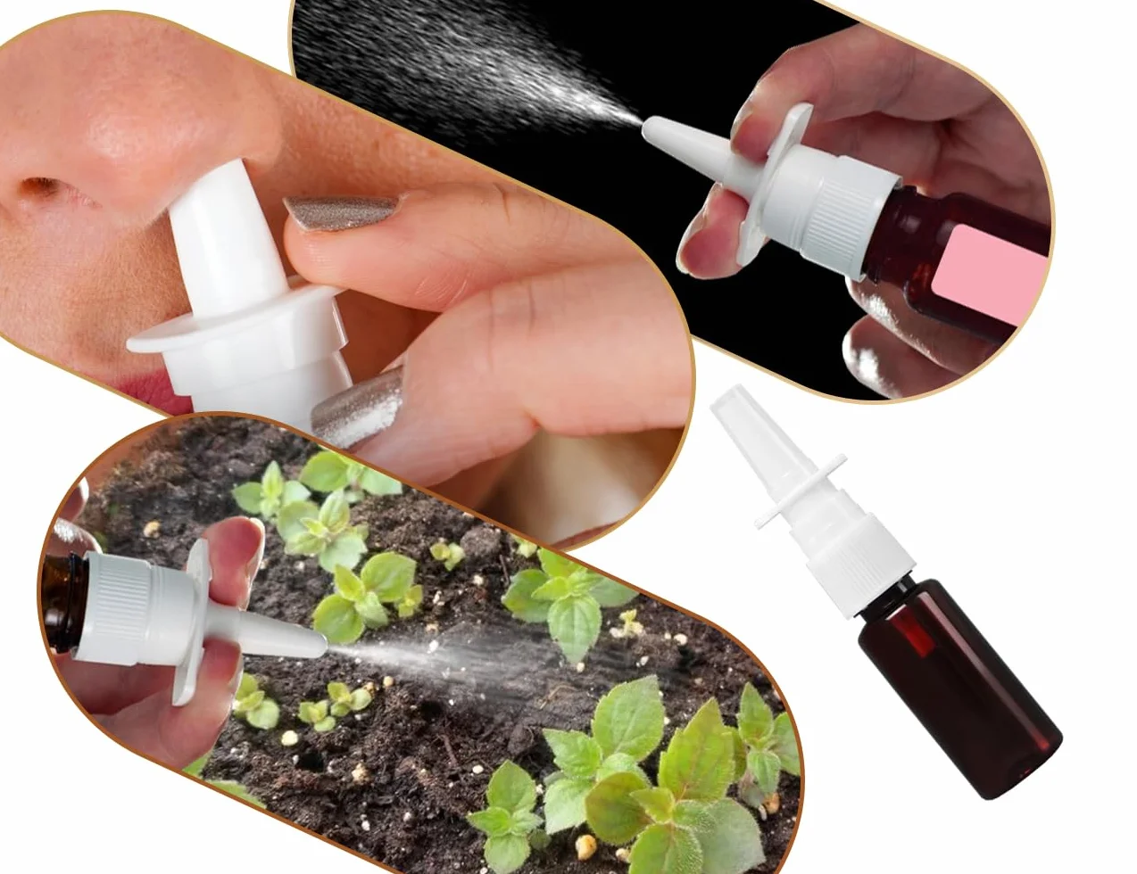 5 Botellas Vacías para Espray Nasal, Atomizadores Reutilizables con Embudo y Etiqueta, Marrón