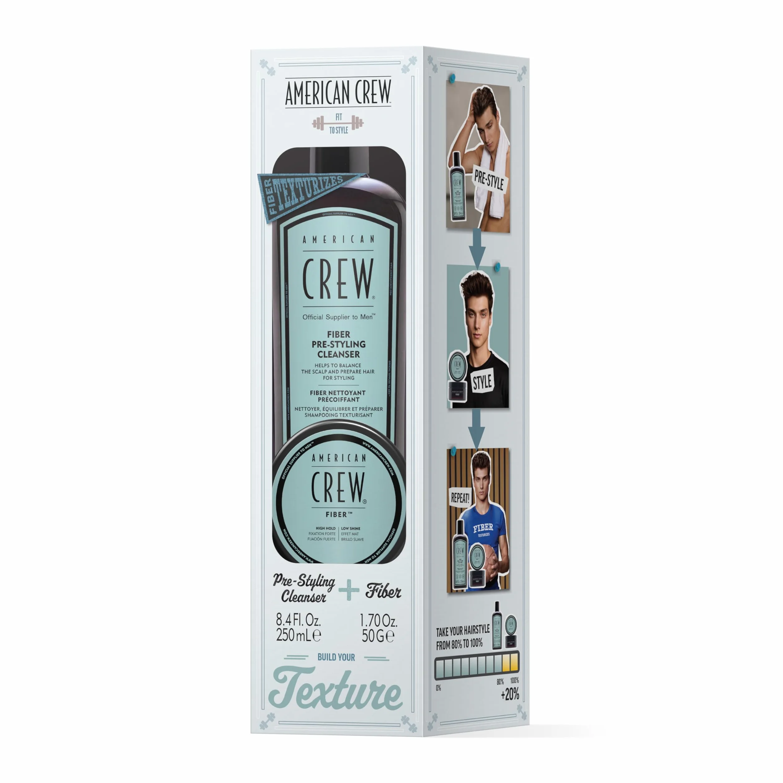 American Crew Duo Fiber Set Regalo Champú Pre-Styling Cleanser 250ml Fiber Classic 50g Hombres