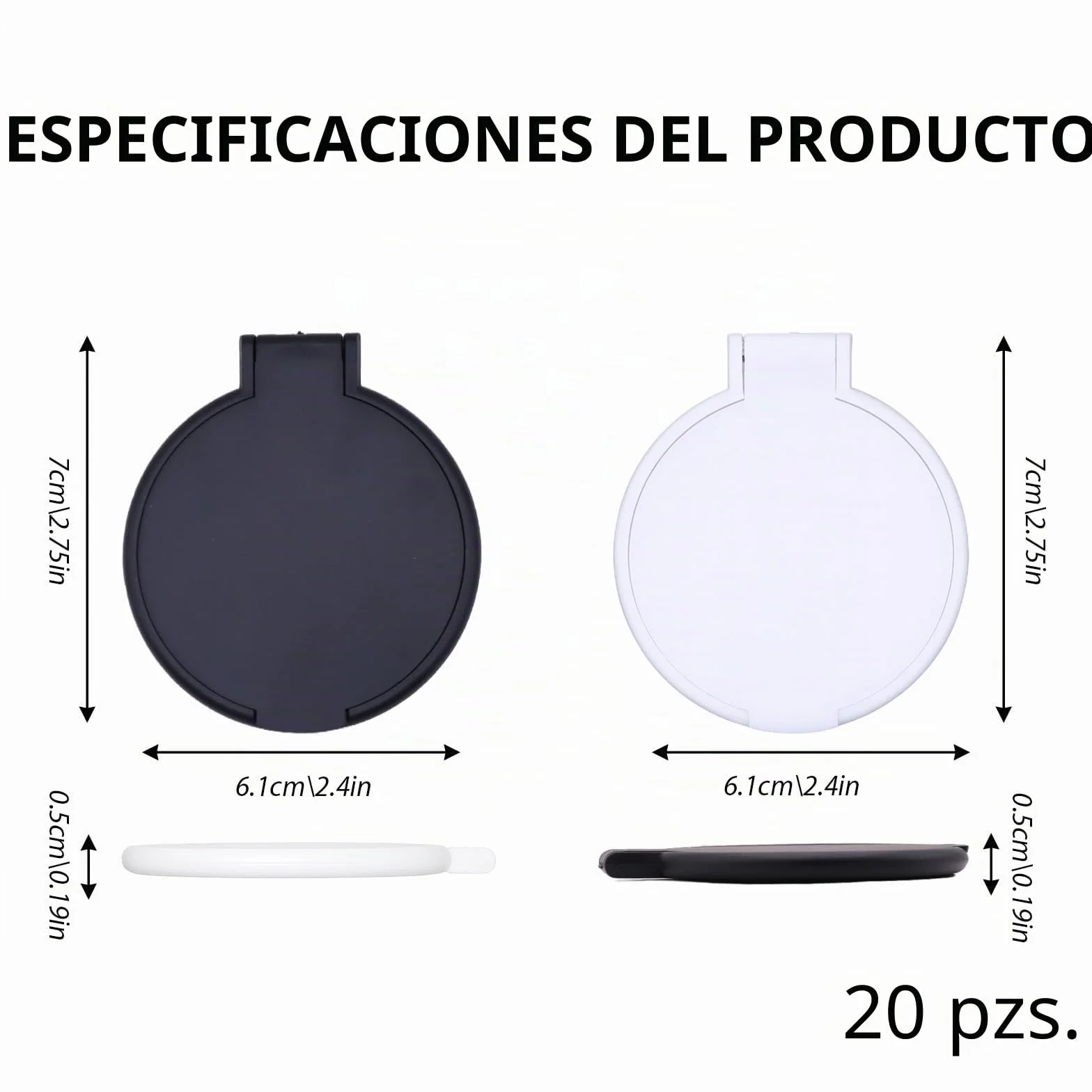 Miniespejos plegables de bolsillo redondos 2 colores blanco negro para mujeres niñas viaje