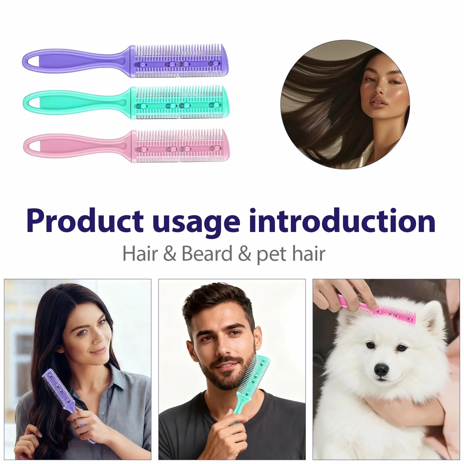 Peines para Adelgazar el Cabello con 10 Cuchillas de Acero Inoxidable, Cortador de Puntas Abiertas