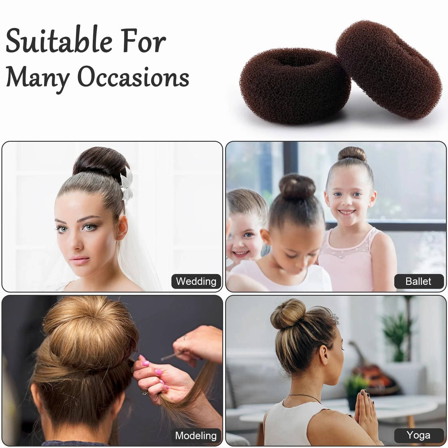 HOFASON 24 anillos grandes para moño de pelo para estilo ballet, moldeadores de donas para mujeres y niñas, pelo largo y grueso (tamaño L/3.54 pulgadas, marrón)