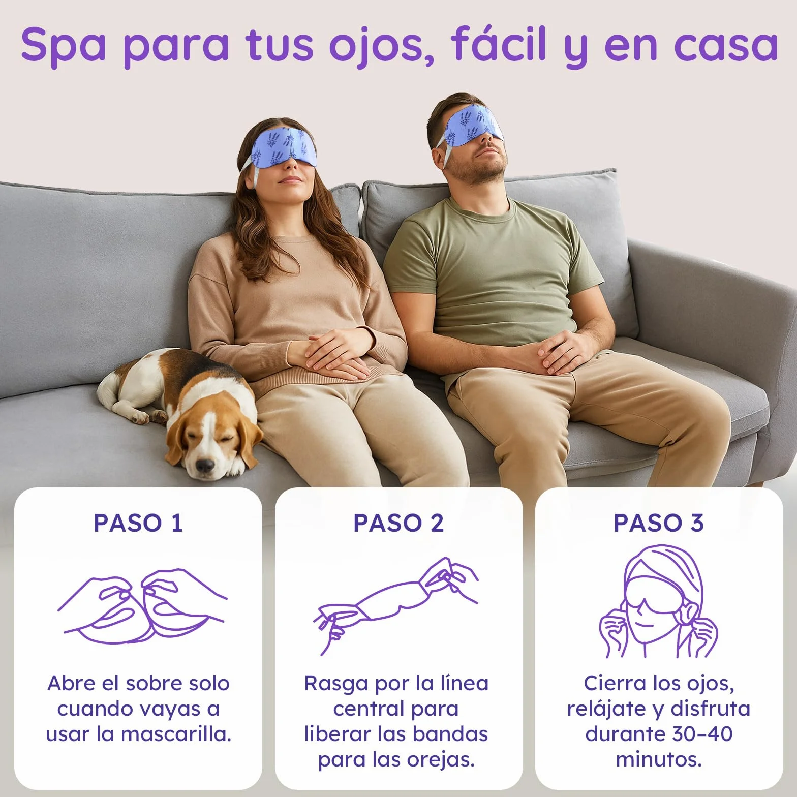 Antifaz Ojos Secos con Lavanda, Máscara Caliente Vapor Desechable para Dormir y Viajar