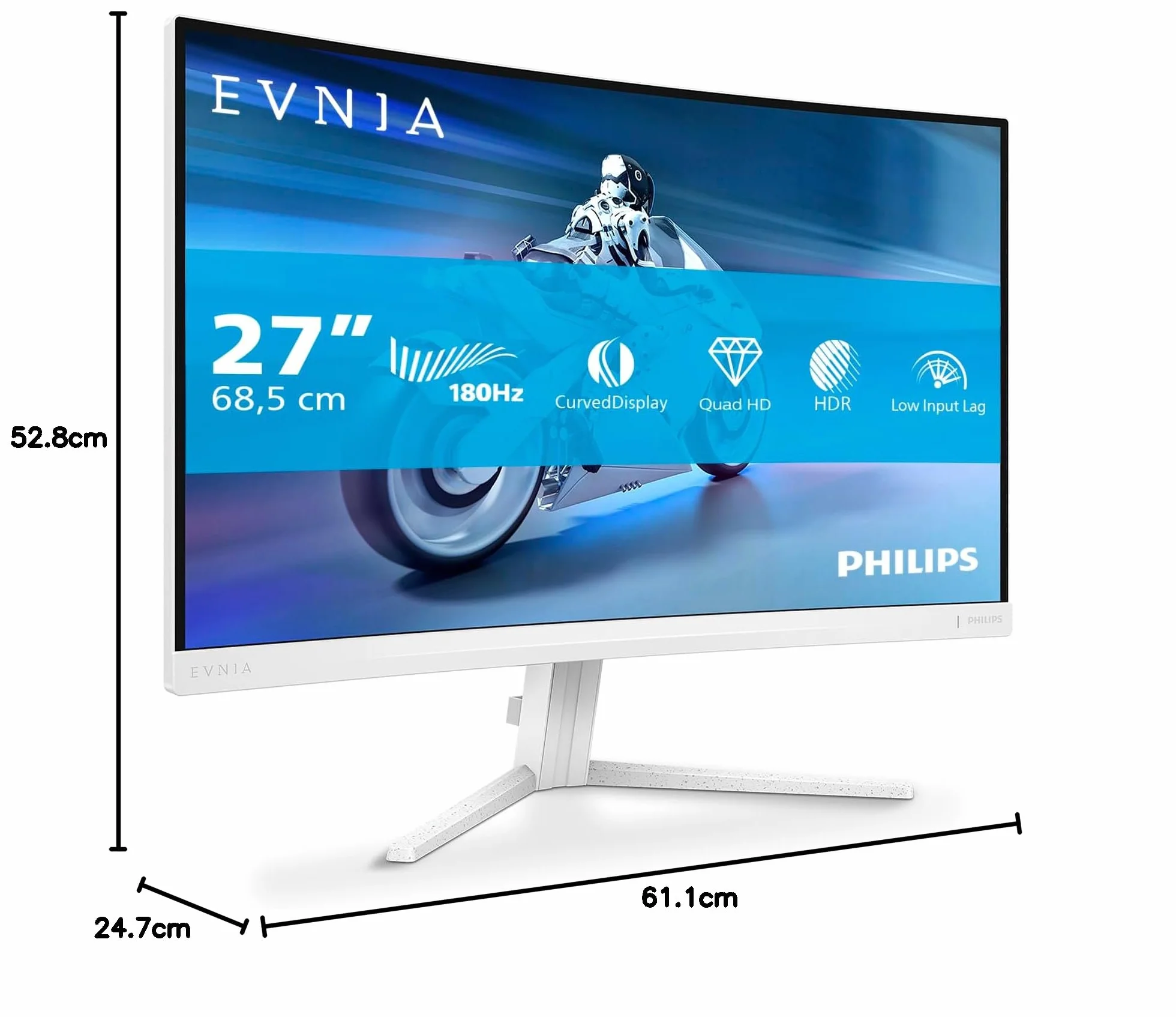 Philips Evnia 27M2C5501 Monitor Curvo Gaming QHD 27" 180Hz 1ms FreeSync Premium Ambiglow Ajuste Altura 2560x1440 HDMI DisplayPort Blanco