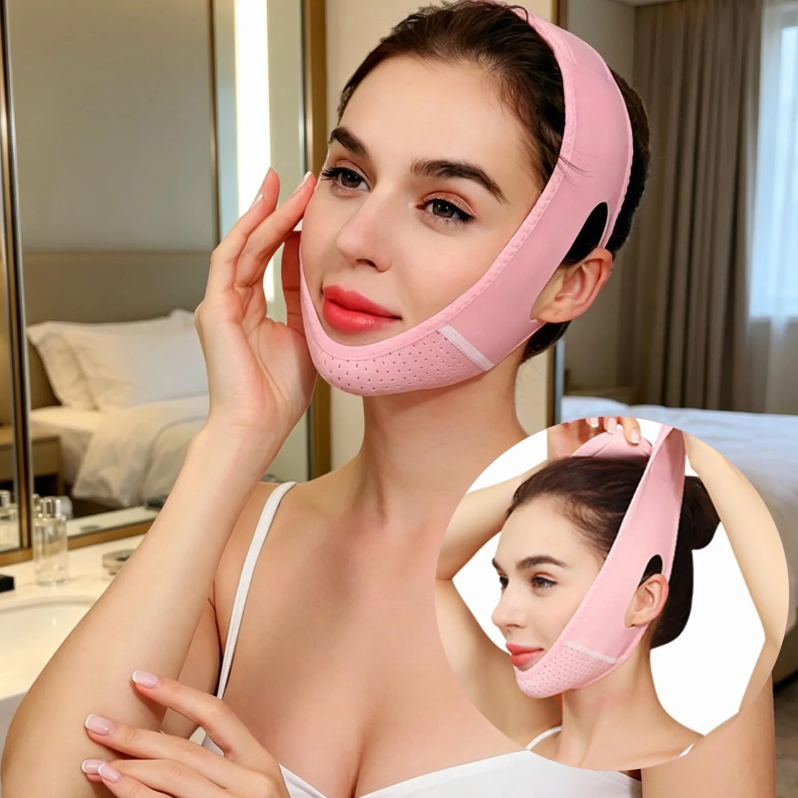 Mascarilla de doble barbilla ajustable para hombre y mujer, elevación línea V, reutilizable
