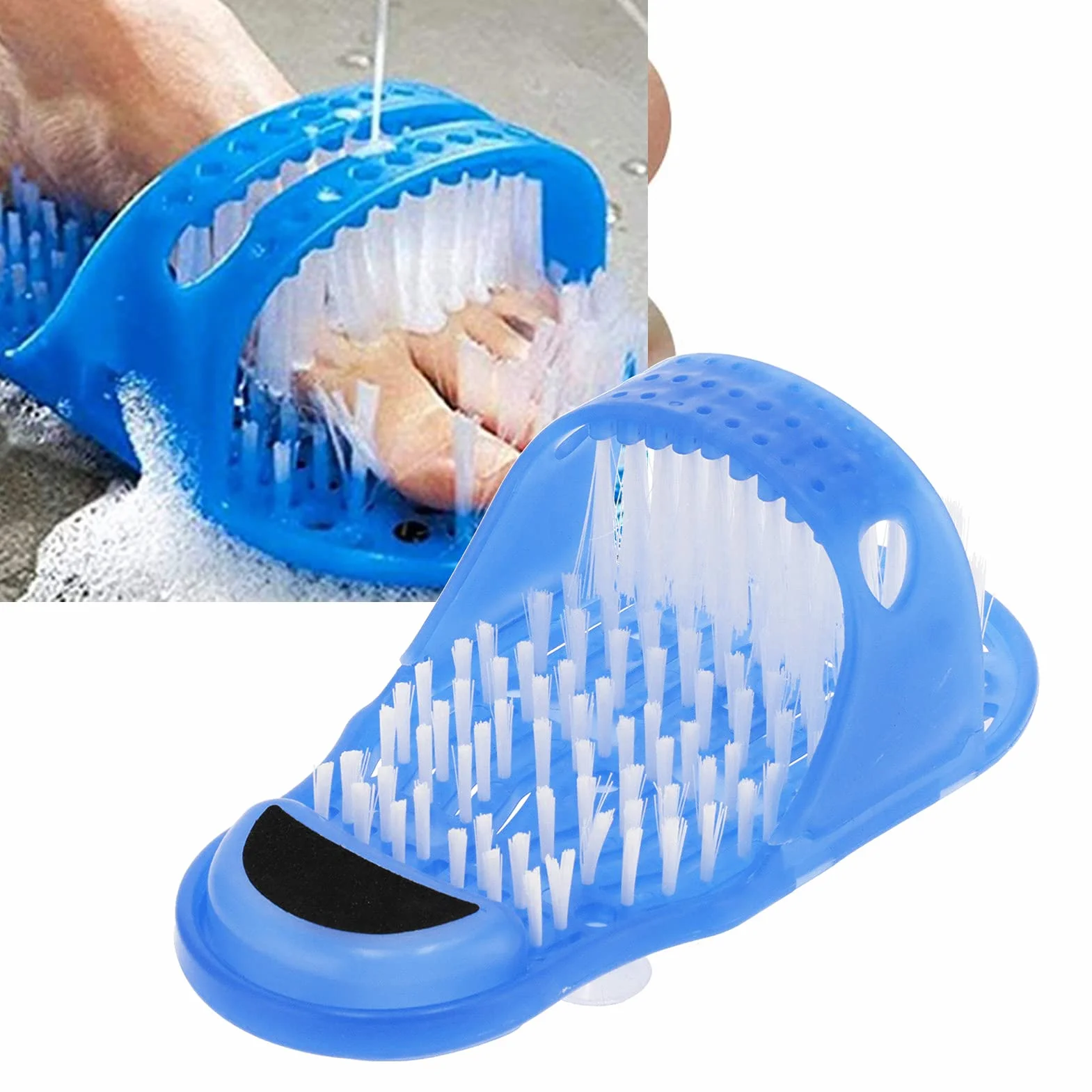 Naroote Limpiador Exfoliante Azul para Ducha y Pies, Fácil de Limpiar, con Ventosa y Función de Masaje