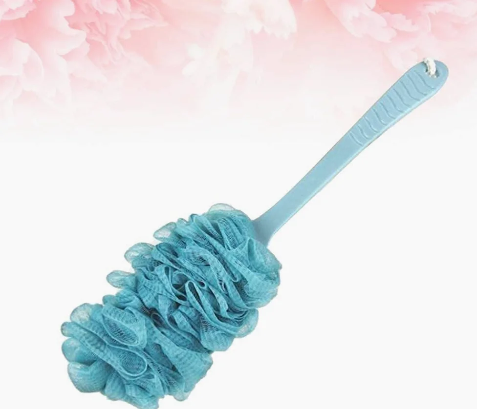 Esponja de Malla de Ducha con Mango, depurador de Espalda, Cepillo Exfoliante Largo para el Cuerpo del baño, Lavado Corporal (Azul), cepillos para baño y Cuerpo