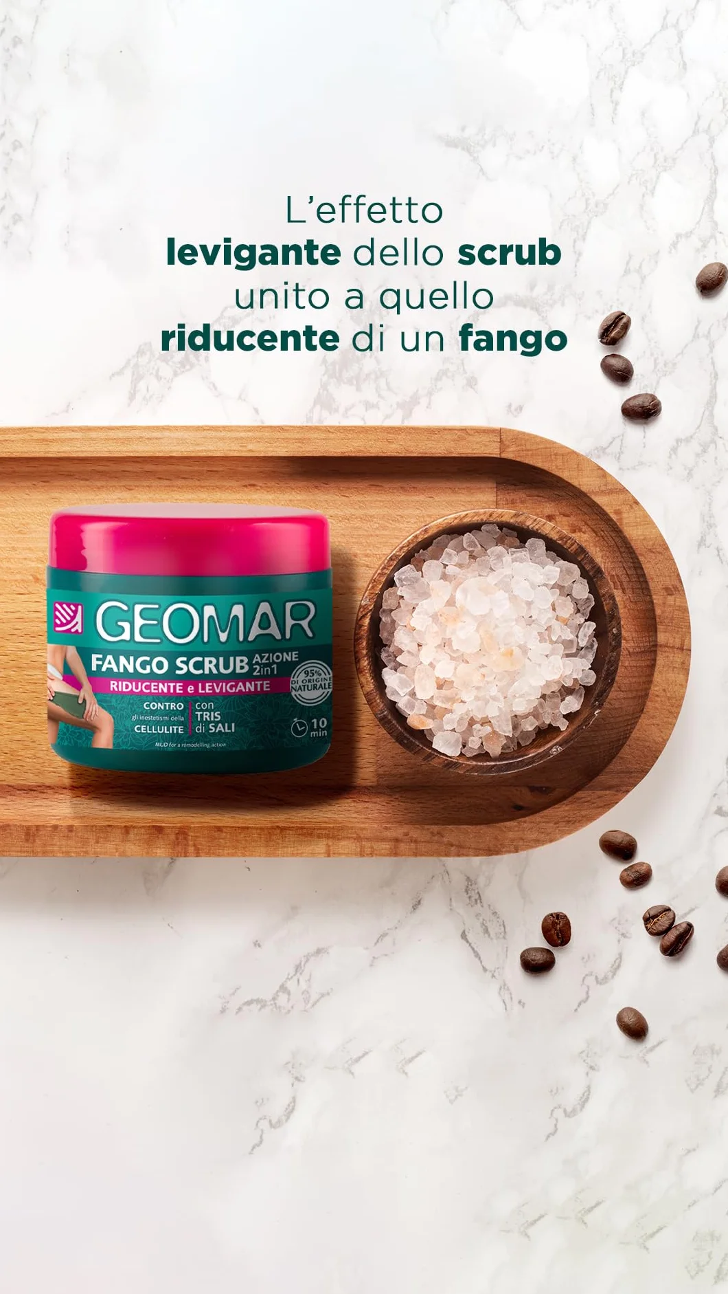 GEOMAR Barro Scrub 2 en 1 Acción Reductora y Alisante Celulitis, 95% Origen Natural, Sales Marinas, 600 g