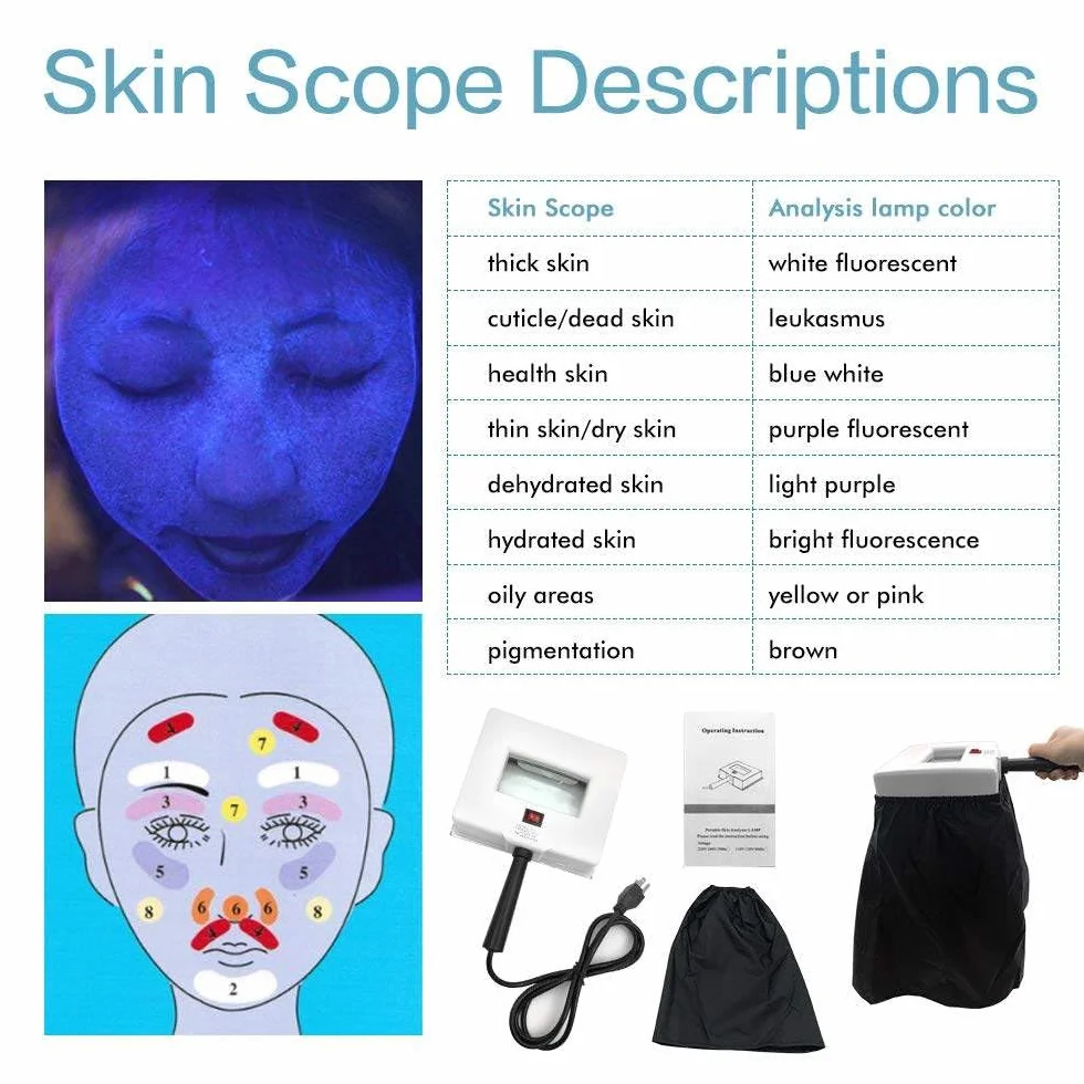 Woods Lamp Analizador de piel, analizador de aumento profesional Detector de piel Prueba de belleza Cuidado facial SPA Máquina de salón en casa, se puede probar fácilmente en casa