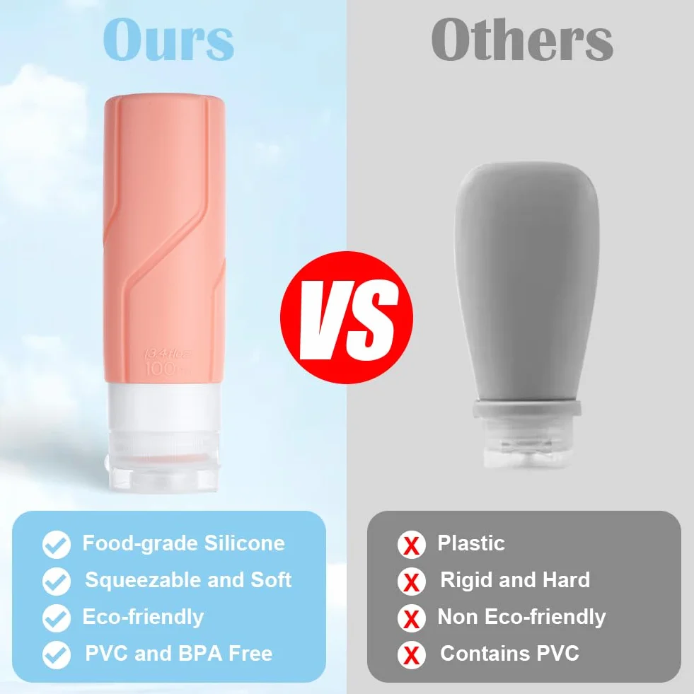 OSDUE Botellas de Viaje Silicona 4 Piezas Juego Compresible Prueba de Fugas sin BPA 100ml