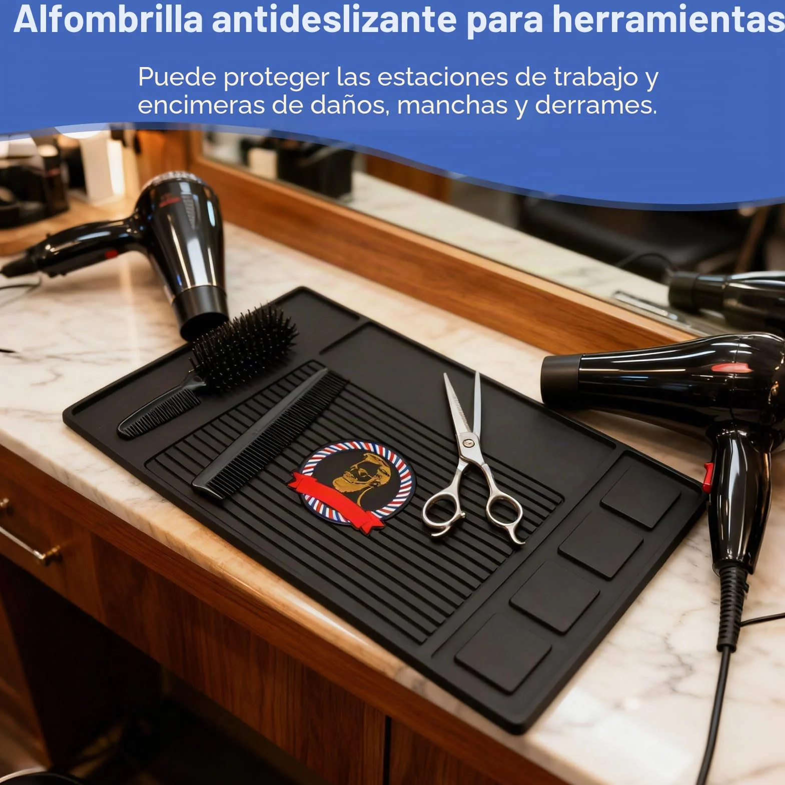 Agatige Alfombrilla Organizadora De Herramientas De Peluquero, Alfombrilla De Peluquero De Adsorción Fuerte De Silicona Antideslizante Barberia Accesorios Alfombrilla De Trabajo para Peluquería