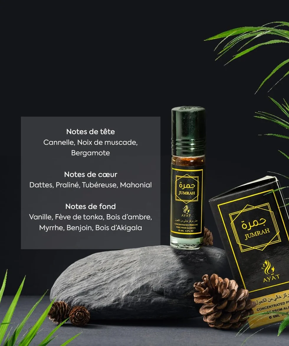 AYAT PERFUMES Aceite perfumado de almizcle Attar Jumrah Perfume concentrado sin alcohol 6 x 6 ml Larga duración Dubái