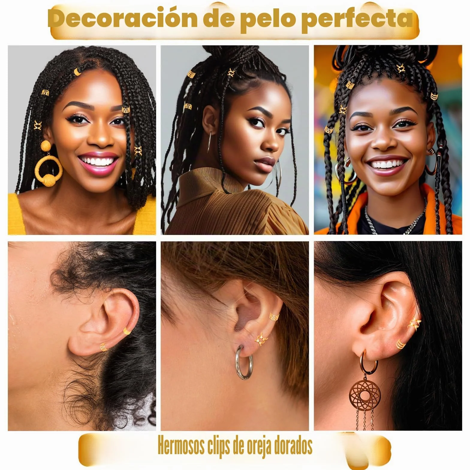Ouligay 40 piezas joyería dorada para el cabello anillos trenzas ajustable rastas clips accesorios