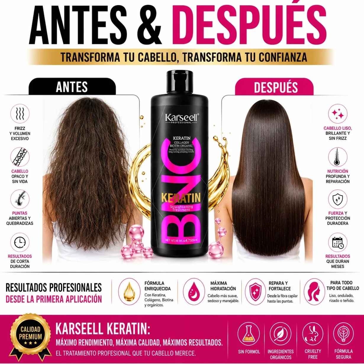 Karseell MACA CARE SYSTEM Queratina Alisadora Sin Formol Alisado Brasileño Profesional 500ml