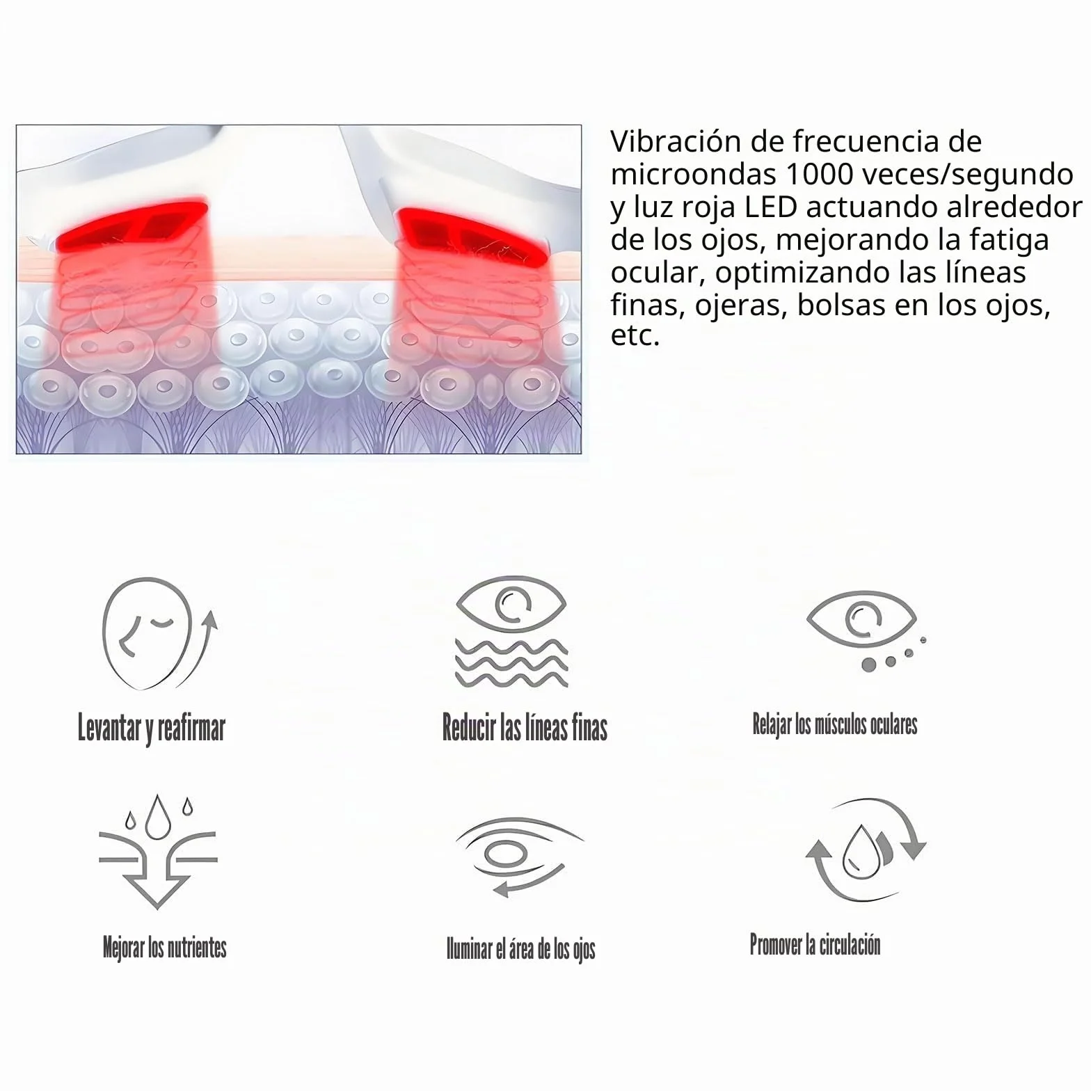 Gafas de terapia con luz roja, dispositivo de belleza de microcorriente, reduce ojeras, hinchazón y arrugas, cuidado debajo de los ojos para relajarse y renovar