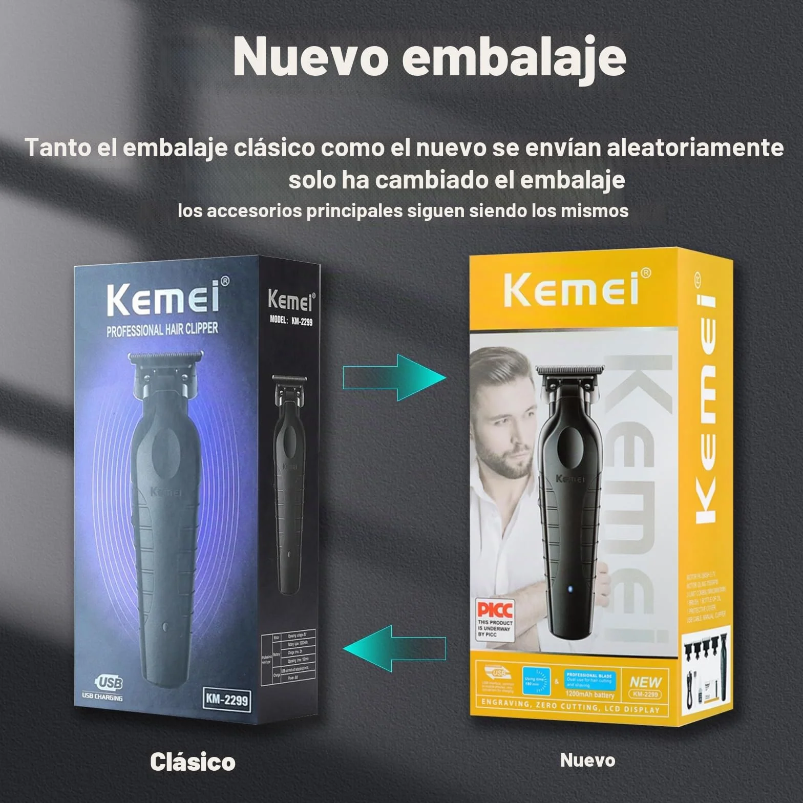KEMEI 2299 Cortadora de Pelo Profesional Inalámbrica, Maquina de Cortar Pelo Hombre con Hoja en T