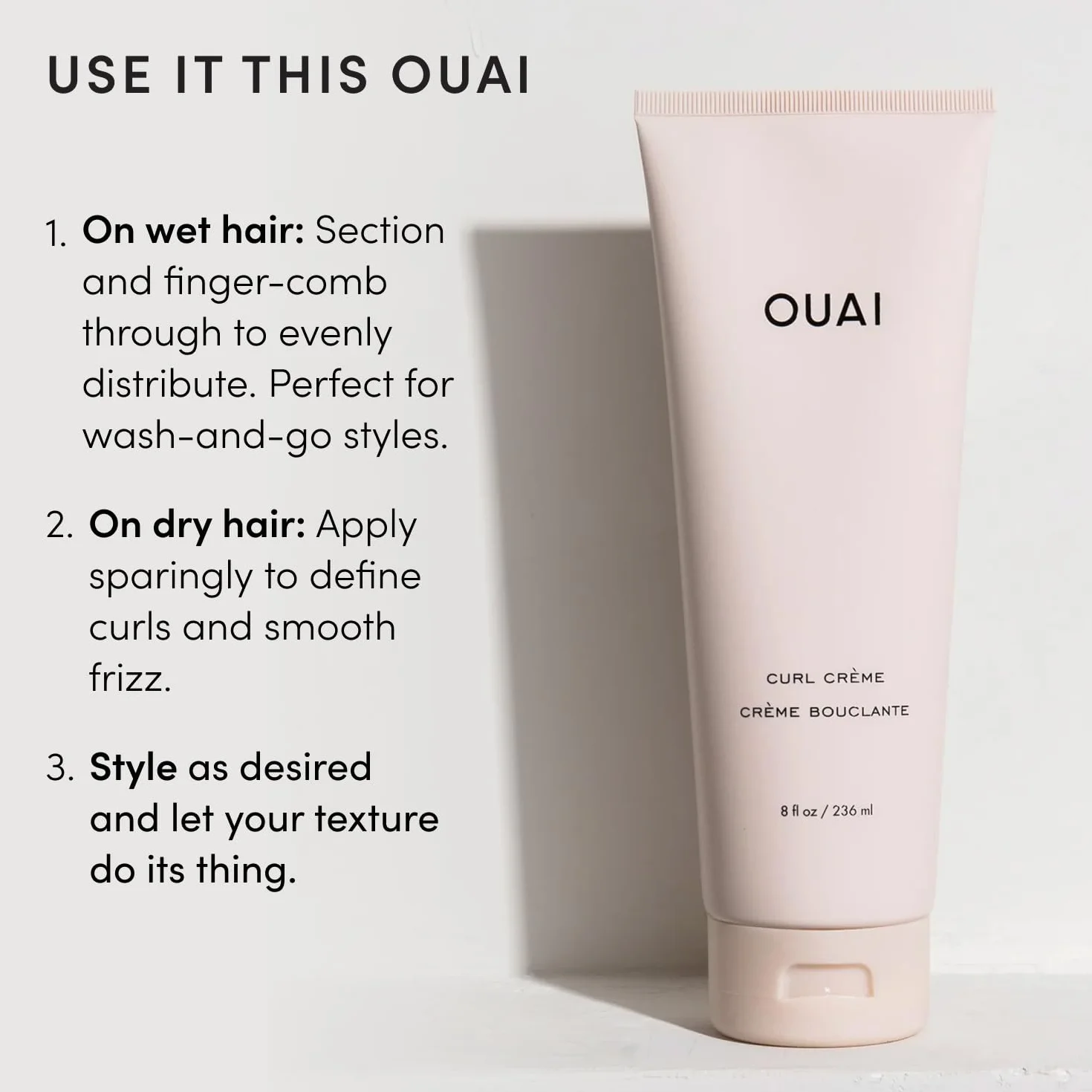 OUAI Curl Cream - Crema definidora de rizos para rizos hidratados y brillantes - Babassu y aceite de coco, aceite de linaza y semillas de chía - Productos para el cabello rizado sin parabenos