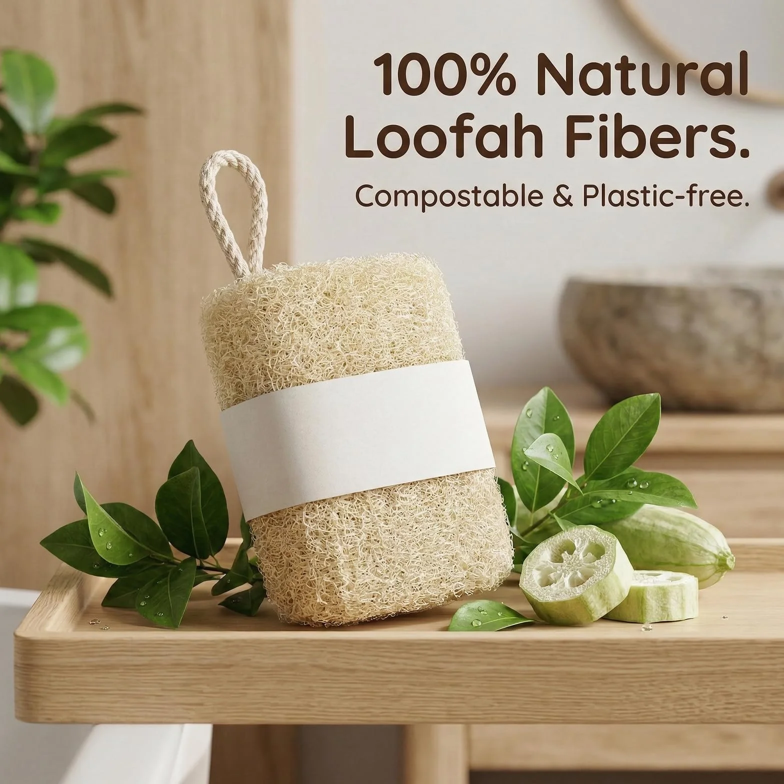 Esponjas de Luffa Orgánicas Naturales, Compostables para Cocina y Limpieza, 6 Piezas