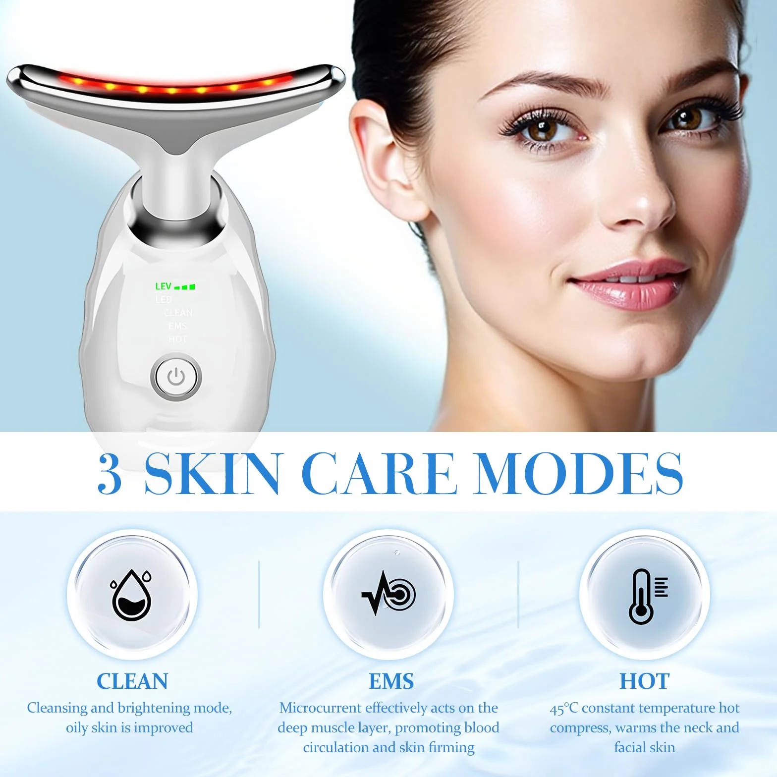 Journeyside Masajeador Facial Eléctrico Antiarrugas 3 Modos LED 7 Colores Calefacción 45℃ EMS Lifting Reafirmación