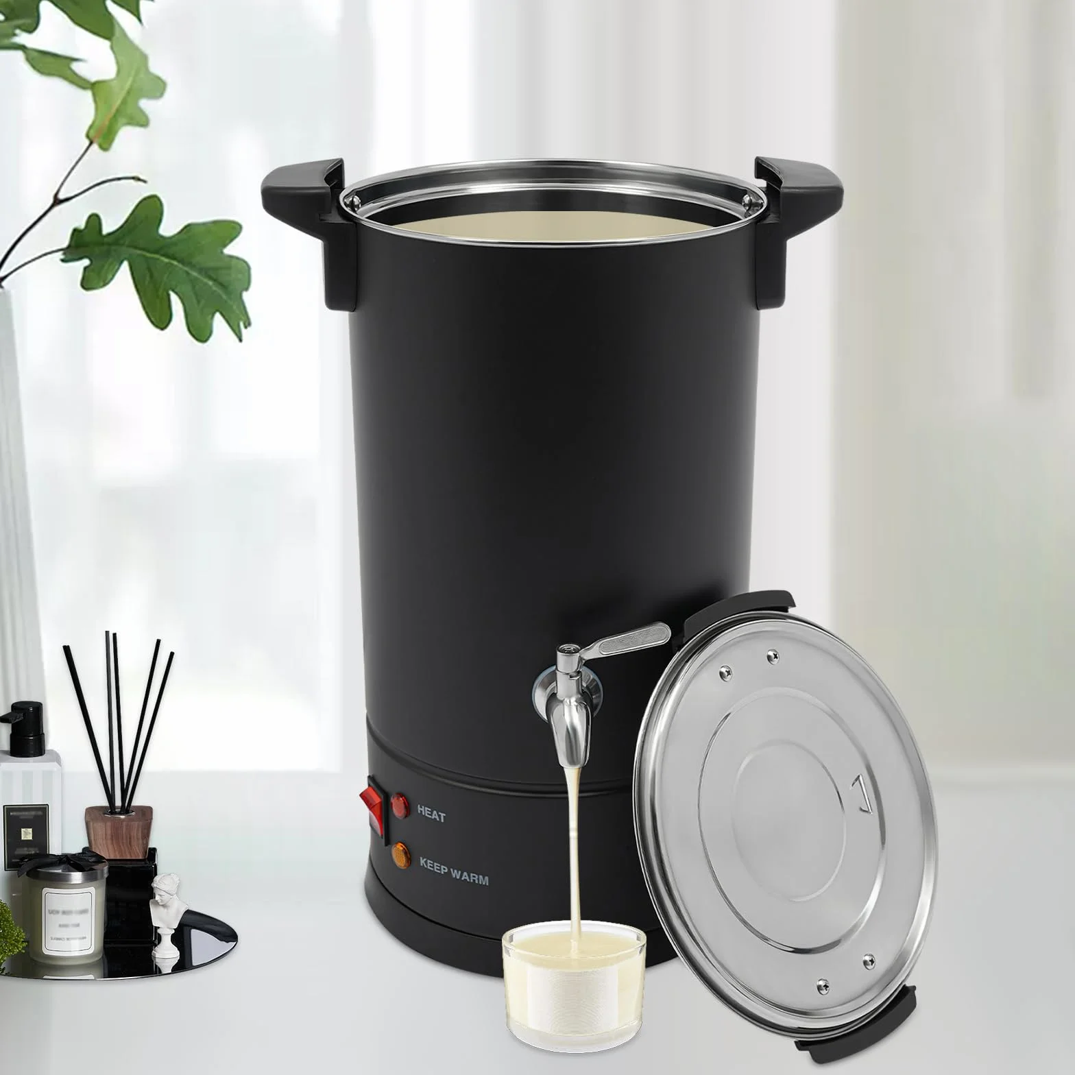 Derretidor de cera eléctrico, 10 L, 1800 W, 220 – 240 V, con enchufe europeo, acero inoxidable SUS304, 30 – 110 °C, grifo, calefacción/mantenimiento caliente para cera de vela