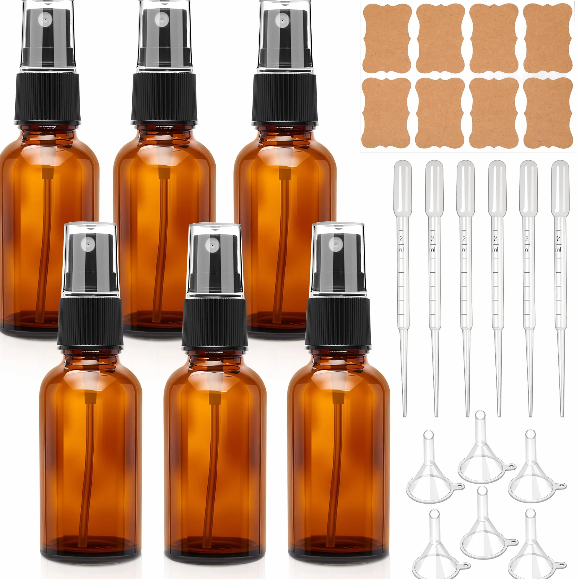 Elalove 6 botellas pulverizadoras de vidrio ámbar 30ml con cuentagotas para aceites esenciales