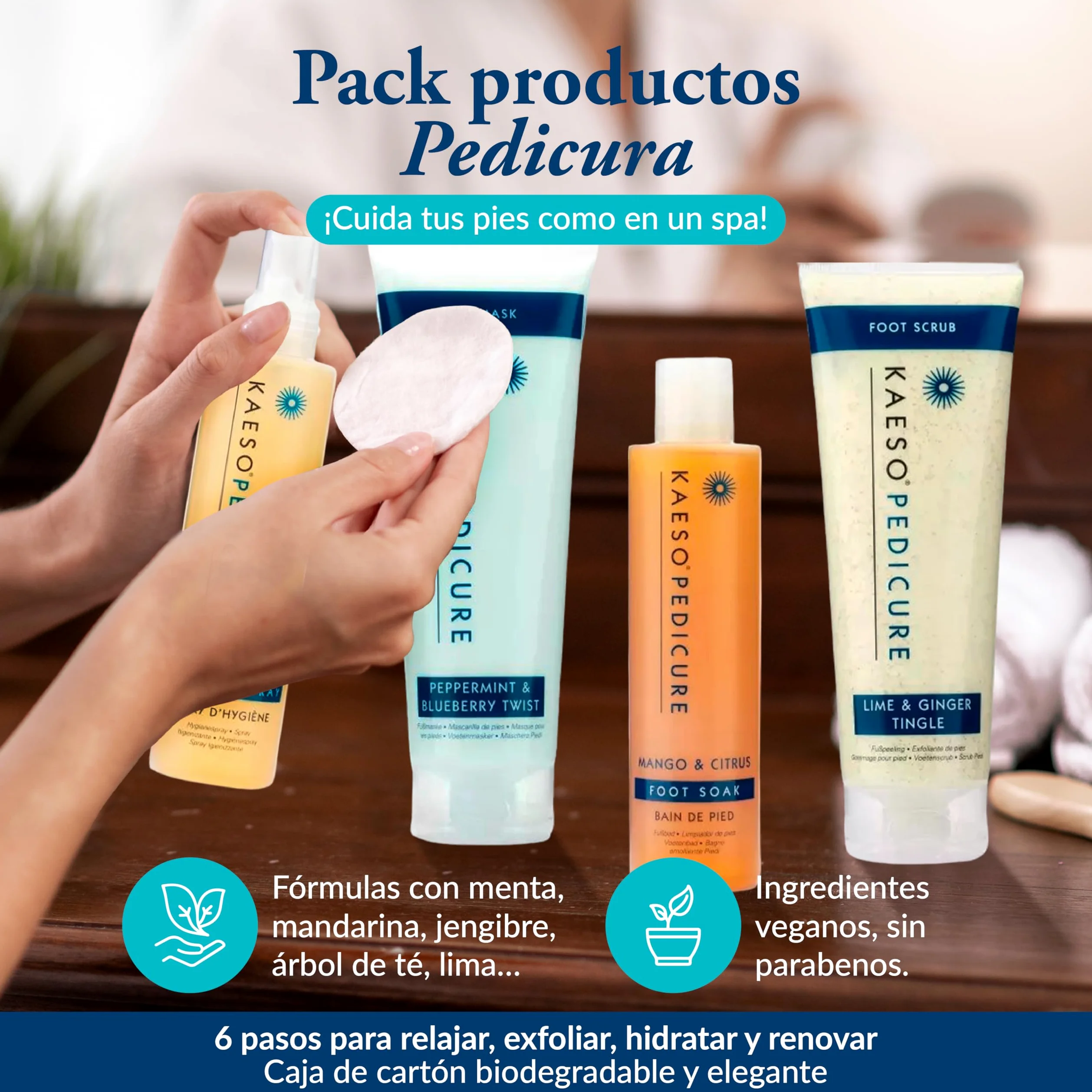 Kaeso Beauty Pack Pedicura Profesional para Pies Cansados y Doloridos - Kit Spa de Pedicura con Efecto Refrescante y Calmante - Tratamiento Completo para Suavizar, Hidratar y Revitalizar Pies en Casa