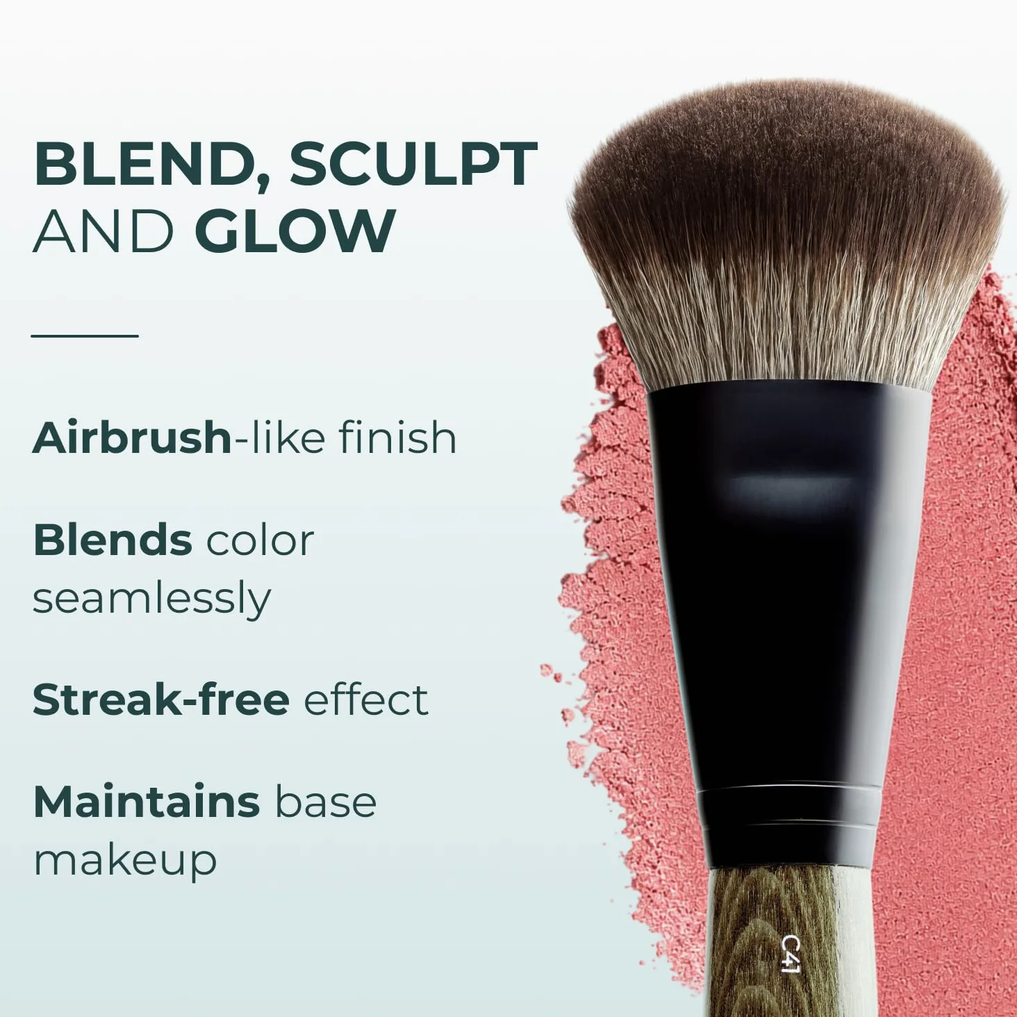 Rose and Ben Beauty Brocha para rubor, cepillo profesional para una aplicación de maquillaje impecable, no desprende pelo en ángulo y libre de crueldad animal para cosméticos prensados, en polvo y
