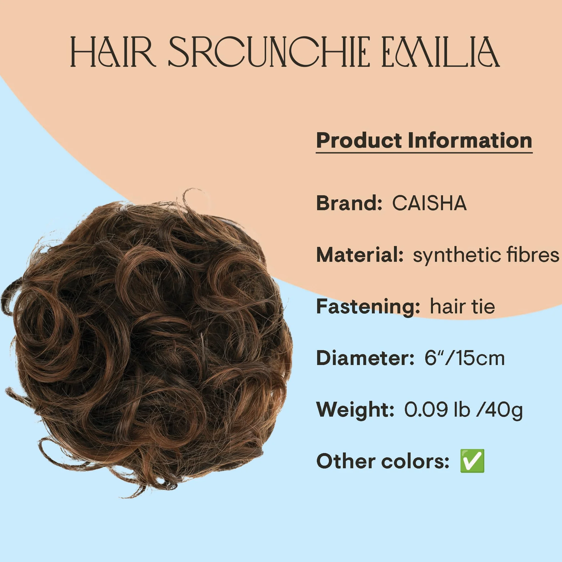 CAISHA XL Postizo Coletero Lazo Para El Pelo Voluminoso Ondulado Cabello Sintético Mezcla Marrón