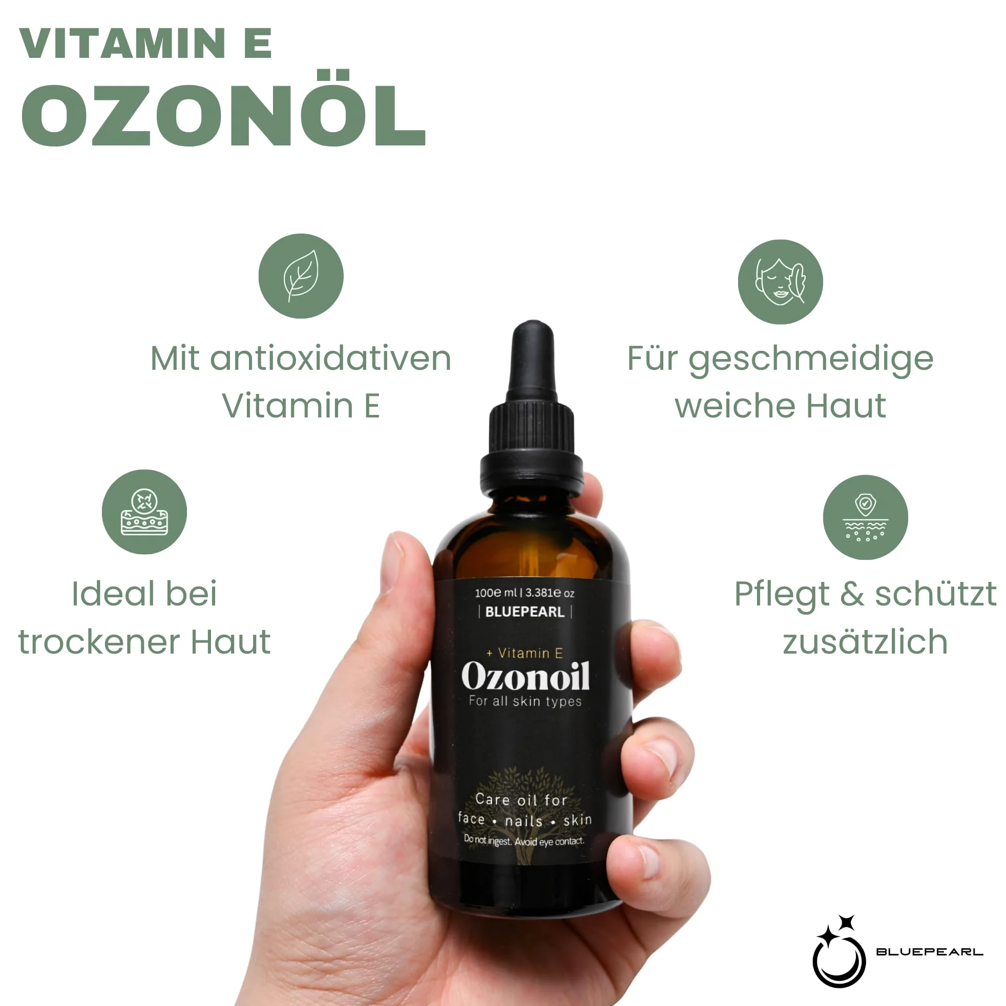 Aceite de ozono 100 ml con vitamina E – Aceite de oliva ozonizado de Austria – Envasado a mano y ozonizado 48 horas – Aceite de cuidado cosmético natural para pieles sensibles, cara, uñas y piel