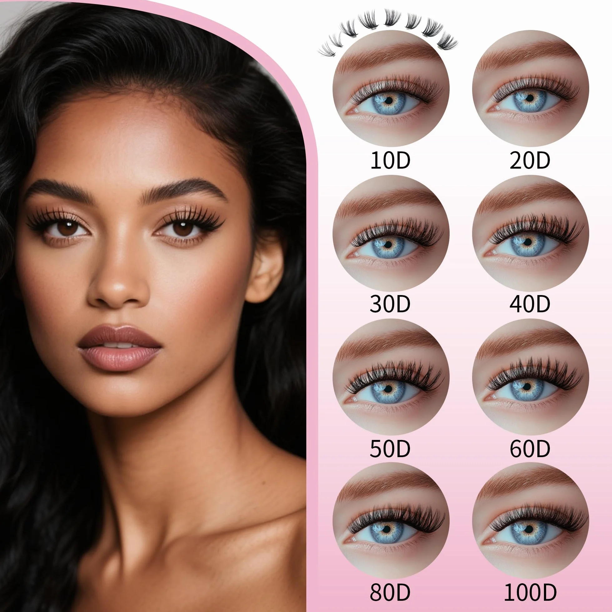 Pestañas Postizas Kit 60D 80D 100D 0.07mm D Curl 10-18mm Cluster Lashes Naturales DIY