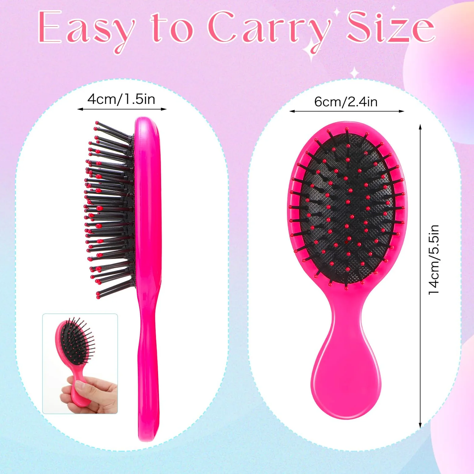 24 mini cepillos para el pelo para niños y niñas, cepillo para el cabello húmedo de viaje, mini cepillo para desenredar el cabello de cerdas suaves para la mayoría de tipos de cabello, alisado con