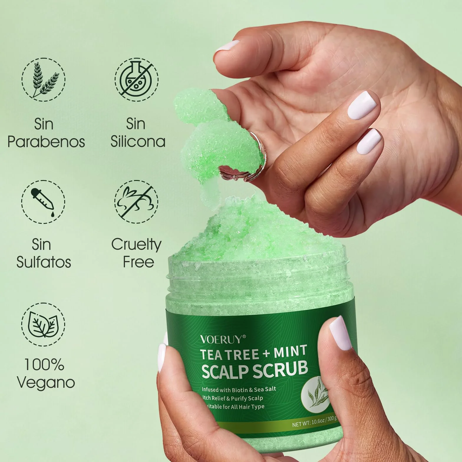 Exfoliante para cuero cabelludo 2 en 1 con aceite de menta, masajeador de silicona, 10,6 oz/300 g