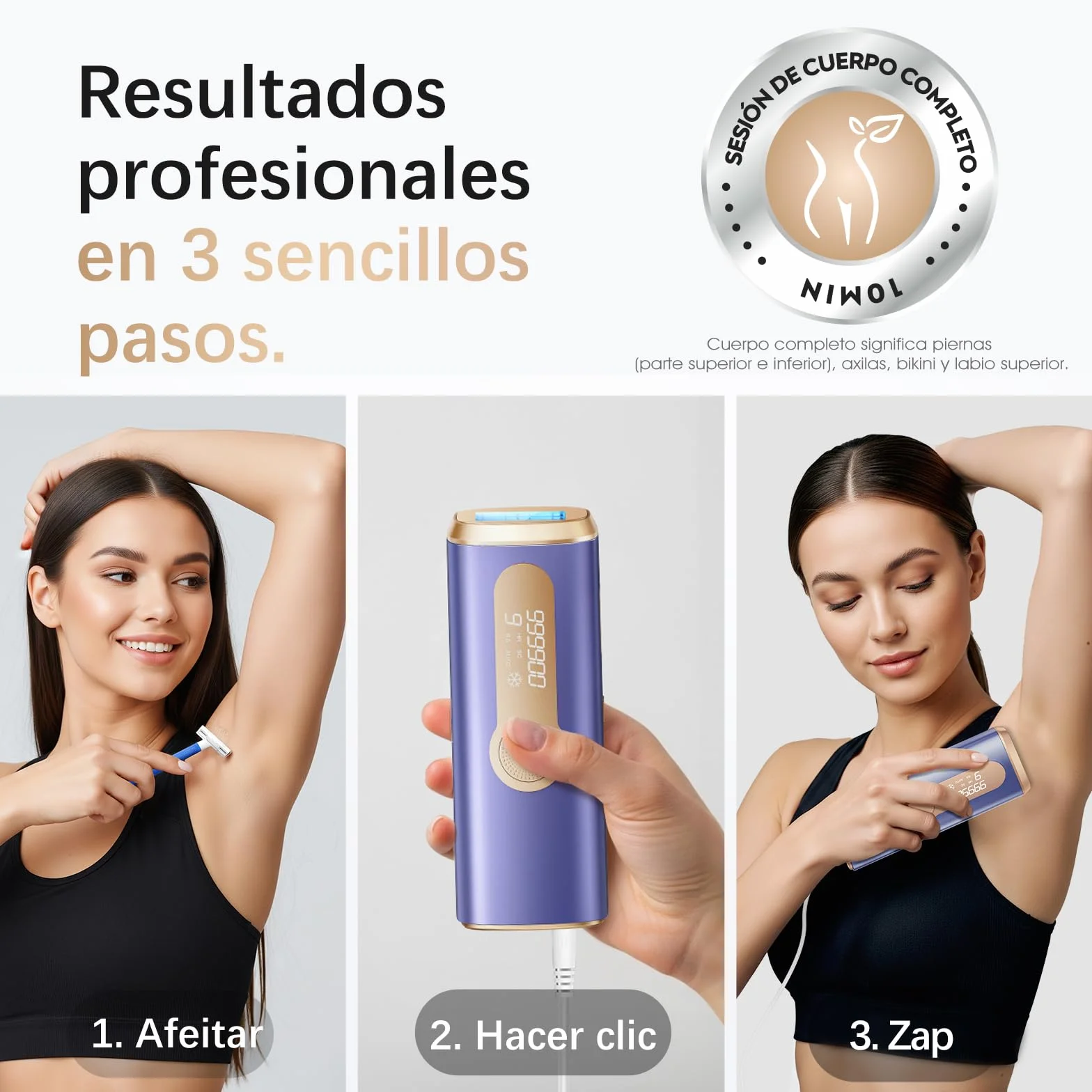 Depiladora Laser IPL Haarlosy con Refrigeración, 3 en 1, 9 Niveles de Energía, 999,900 Flashes