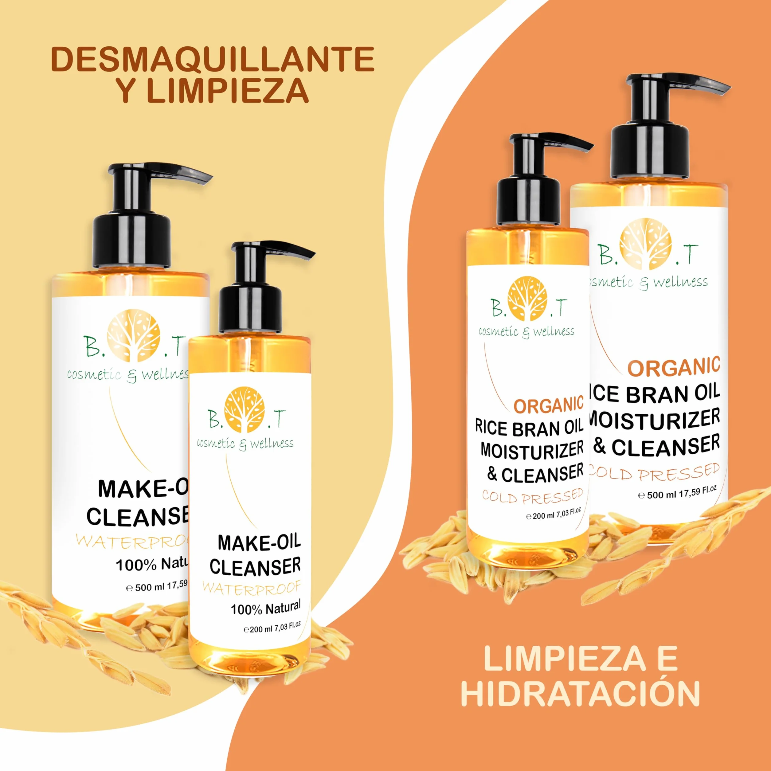 Aceite Desmaquillante Waterproof Triple Acción 500 ml - Limpiador Antiedad Hidratante Antiarrugas