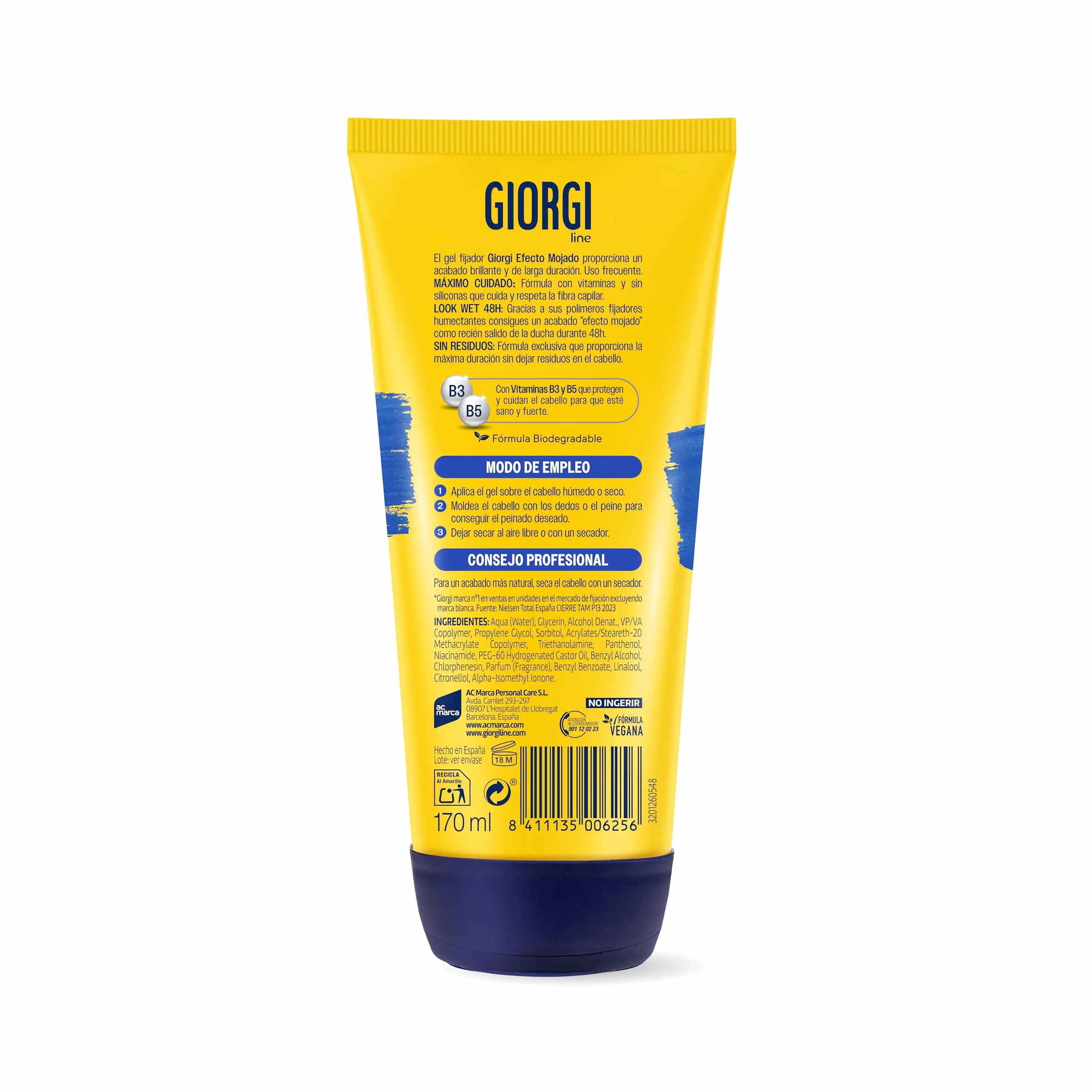 Giorgi Line Gomina Efecto Mojado Fijación 3 Extrafuerte Brillo Intenso 48h Sin Alcohol Siliconas 170 ml