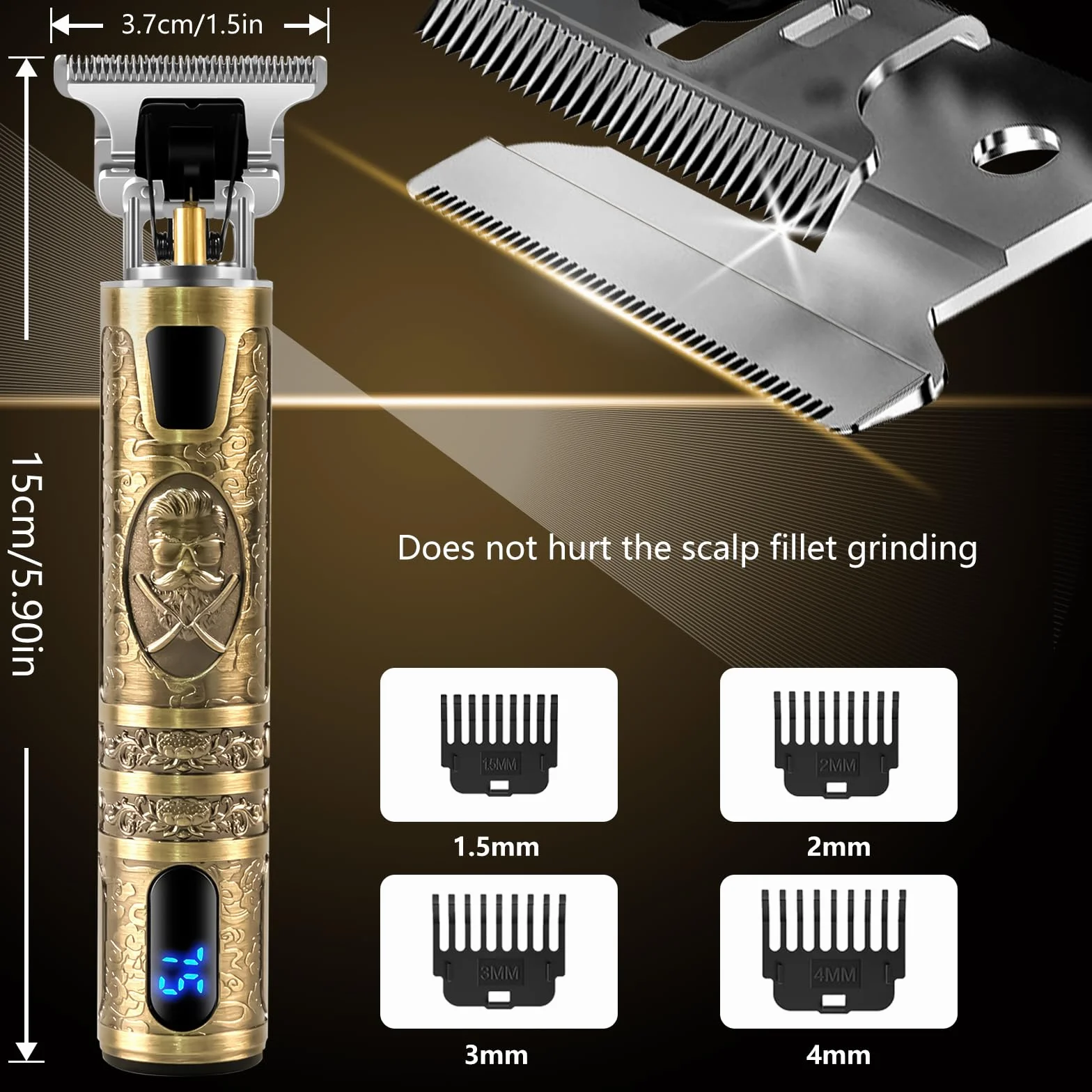 Máquina de Cortar Pelo Hombre con LED, Cortapelos Recortar Barba Sin Cable, 4 Peines