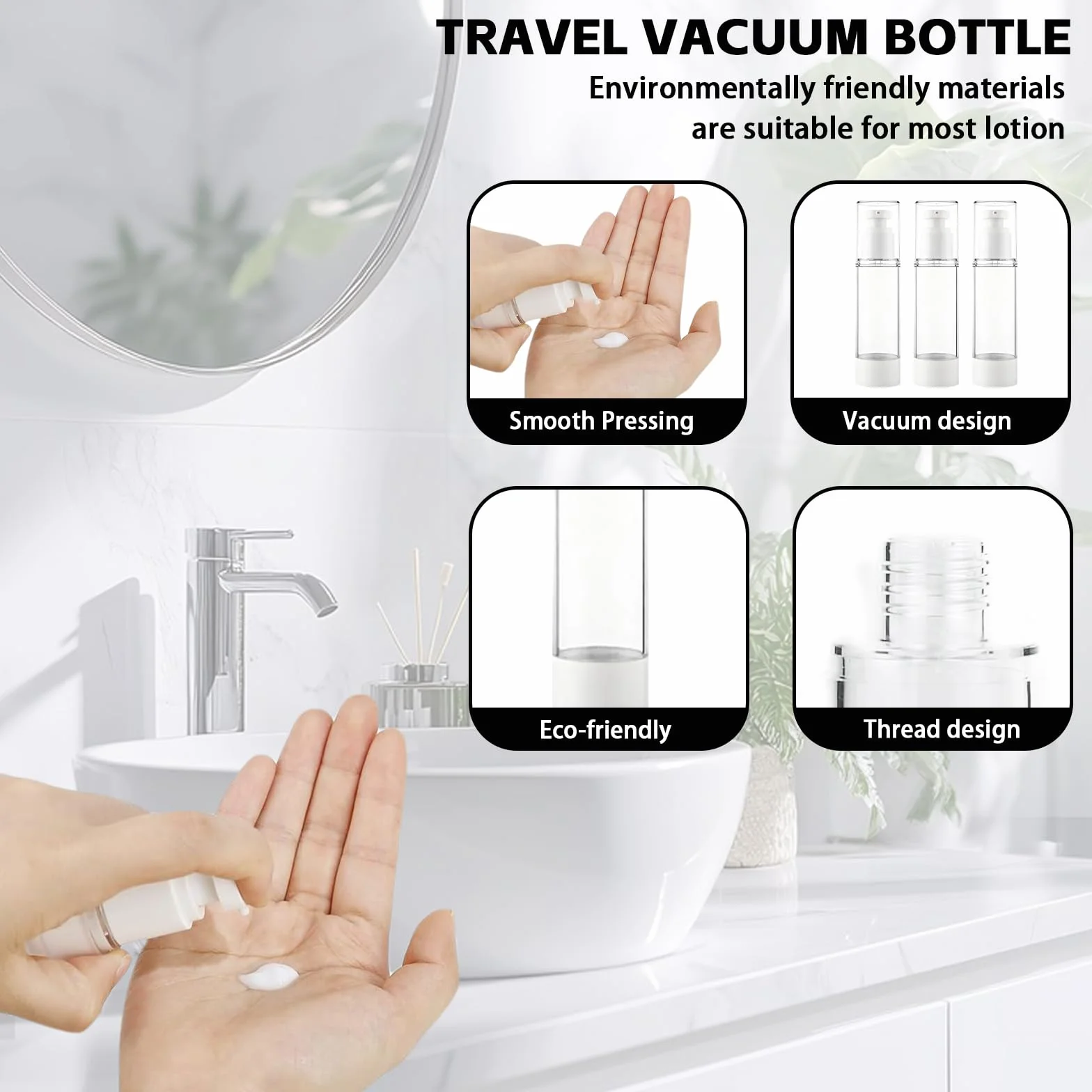 80ml Dispensador De Crema 6 Piezas Airless Pump Dispensador Crema, Botellas De Loción Al Vacío, Rellenables, con Pegatinas, para Loción, Crema Facial, Crema De Manos, Champús, Acondicionadores