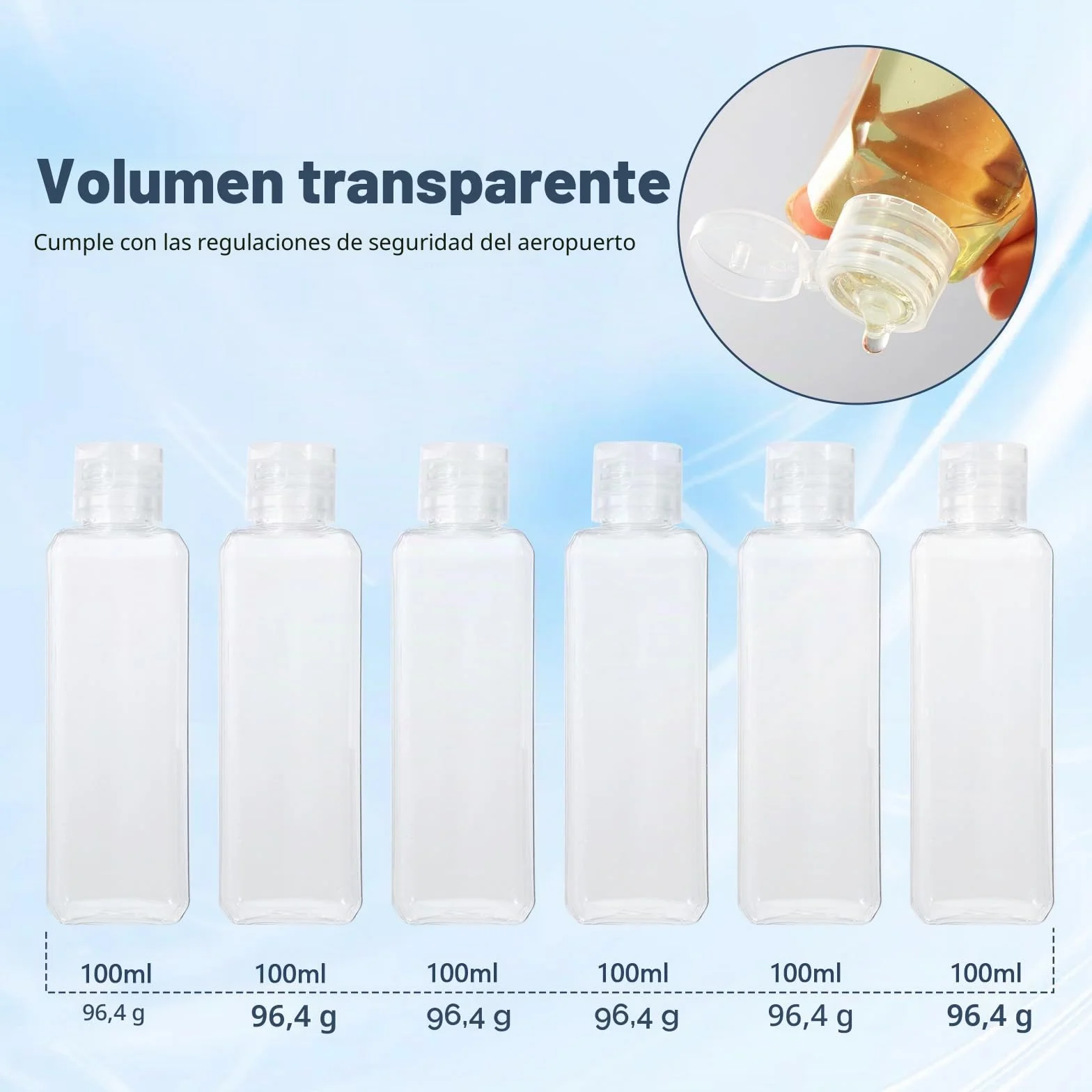 Diboniur Neceser de Viaje 6 Botellas 100 ml Bolsa Vuelo 2 Embudos Kit Champú Crema Loción Aprobado TSA