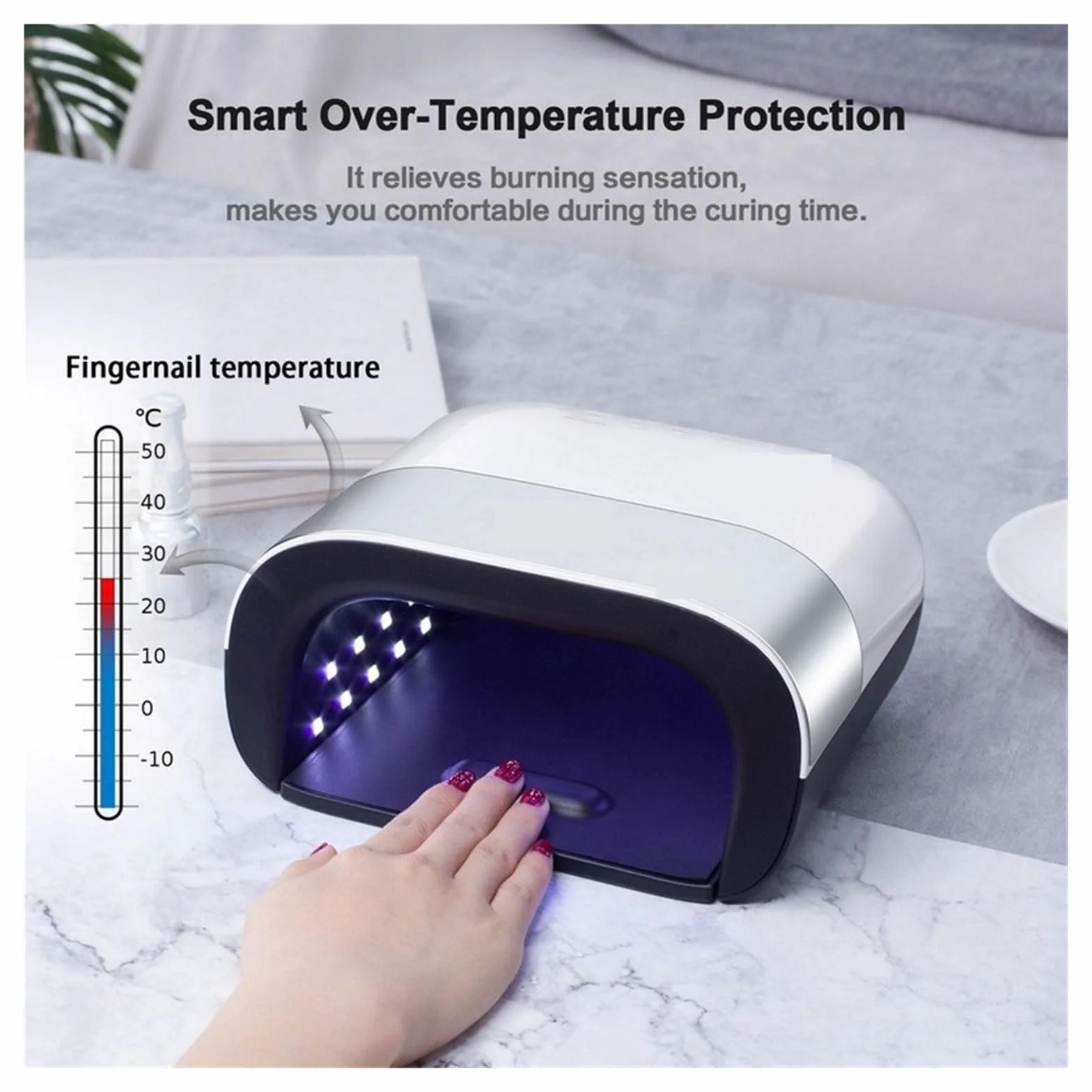 Lámpara Uñas, Lámpara LED UV for uñas, máquina secadora de uñas, lámpara UV de 48W for esmalte de Gel, curado de uñas UV con detección de movimiento, pantalla LCD, uñas secas