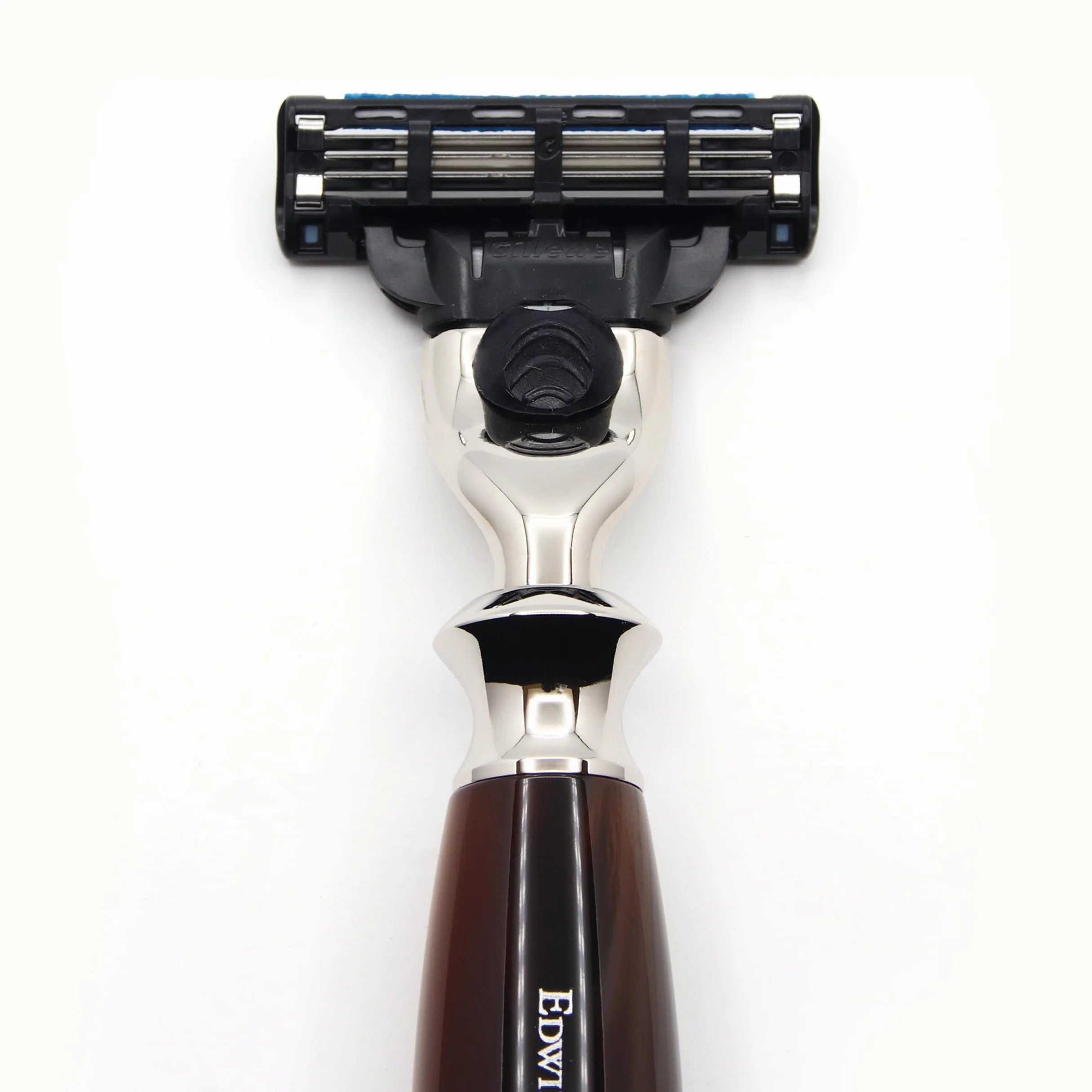 Edwin Jagger R352AMZ Maquinilla De Afeitar Mach 3 Clásica Con Mango Sintético Niquelado, Manual Y Reutilizable, Para Hombres Y Mujeres, Para Crema De Afeitar O Jabón (Imitación Cuerno)
