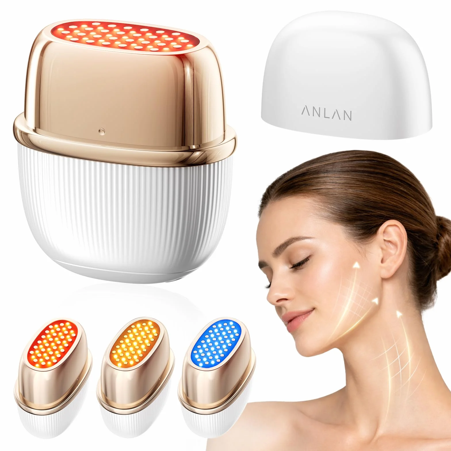 ANLAN Mini Radiofrecuencia Facial 24 Oro RF 3 Modos 3 LED 42-50°C EMS Masajeador Antiarrugas IPX6