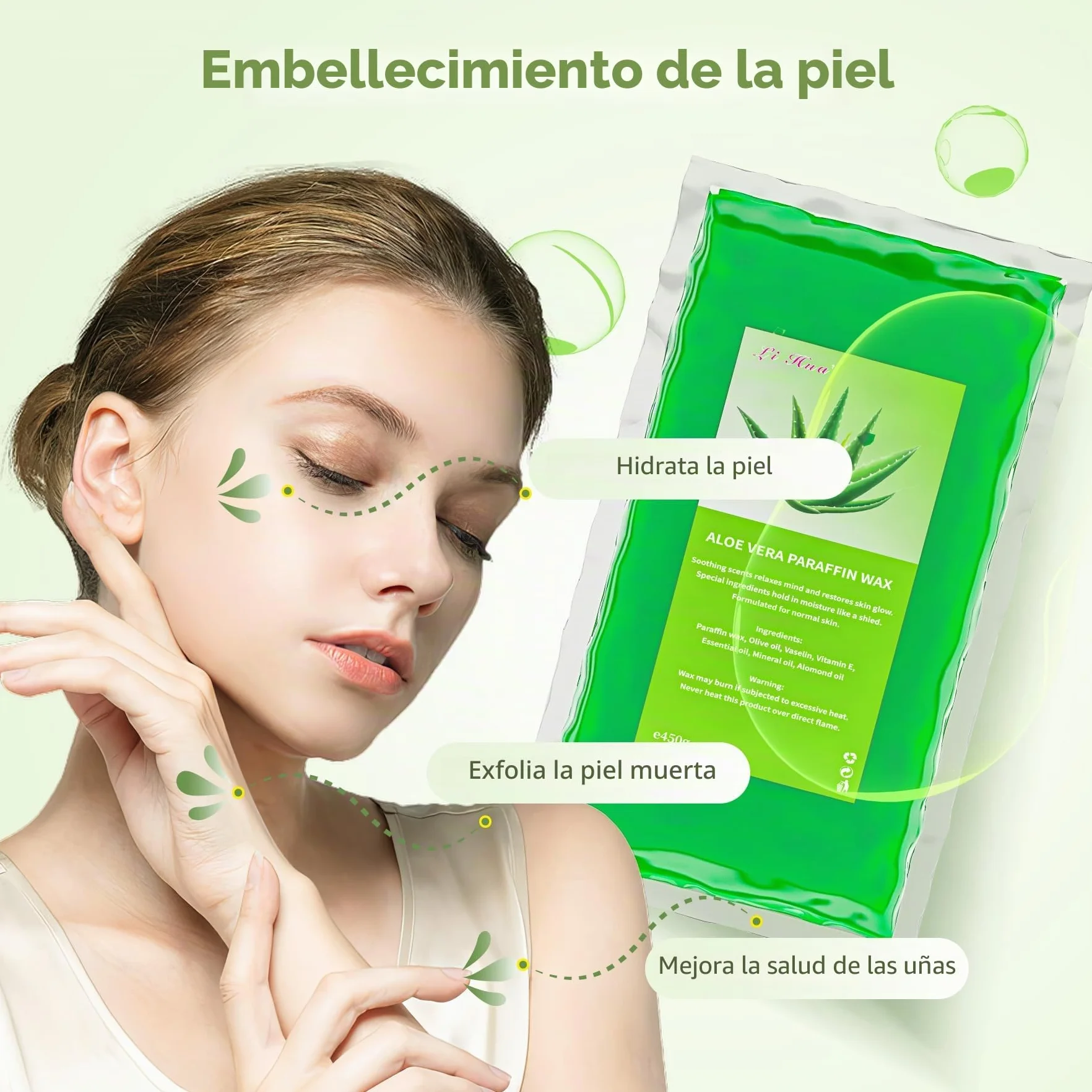 6 paquetes de cera de parafina de 2700 g, relleno de Aloe Vera para baños de parafina manos y pies, alivia la fatiga muscular, hidrata y nutre
