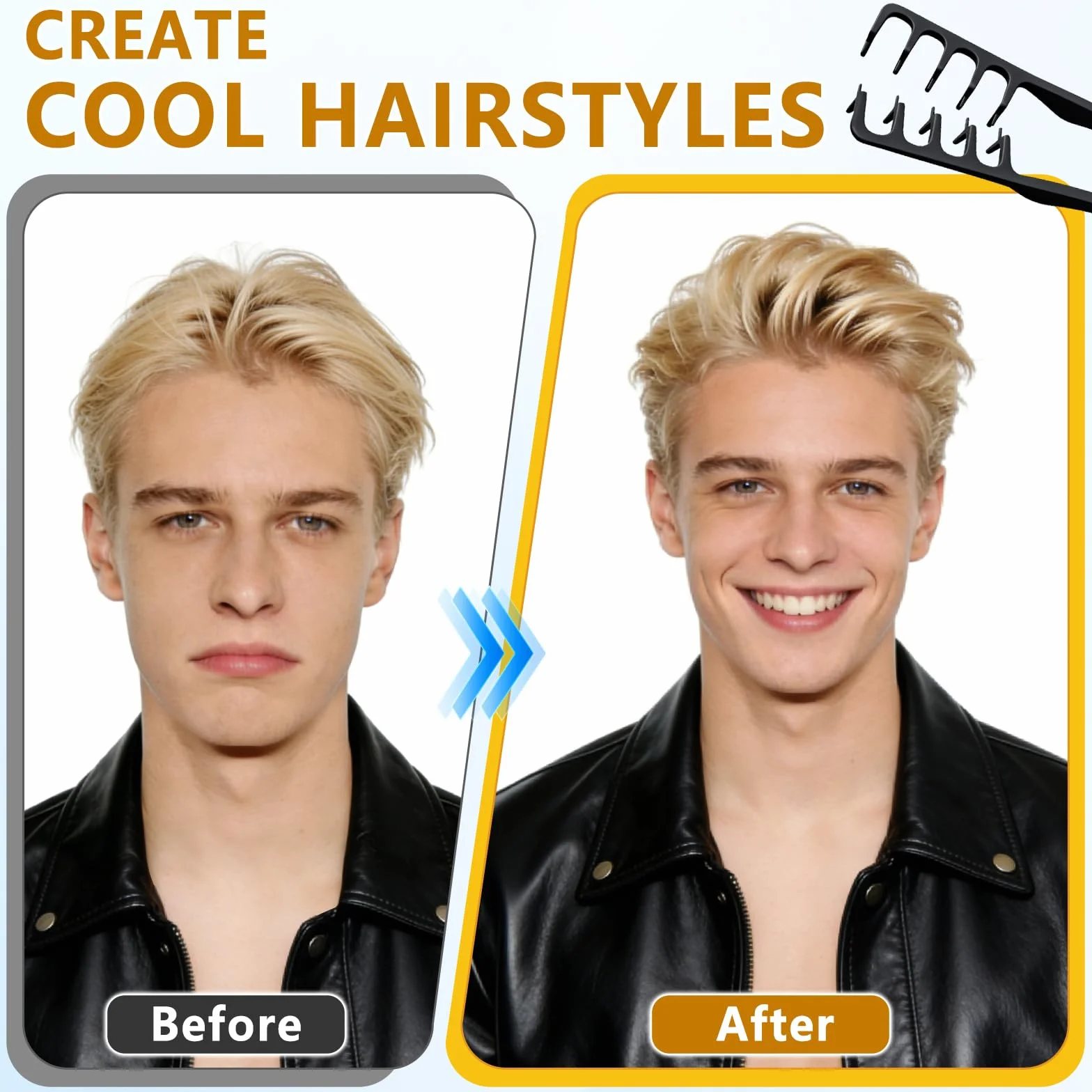 Sularpek Peine Texturizador Hombre, Peine pelo Rizado, Volumen Raíces Flequillo, Negro