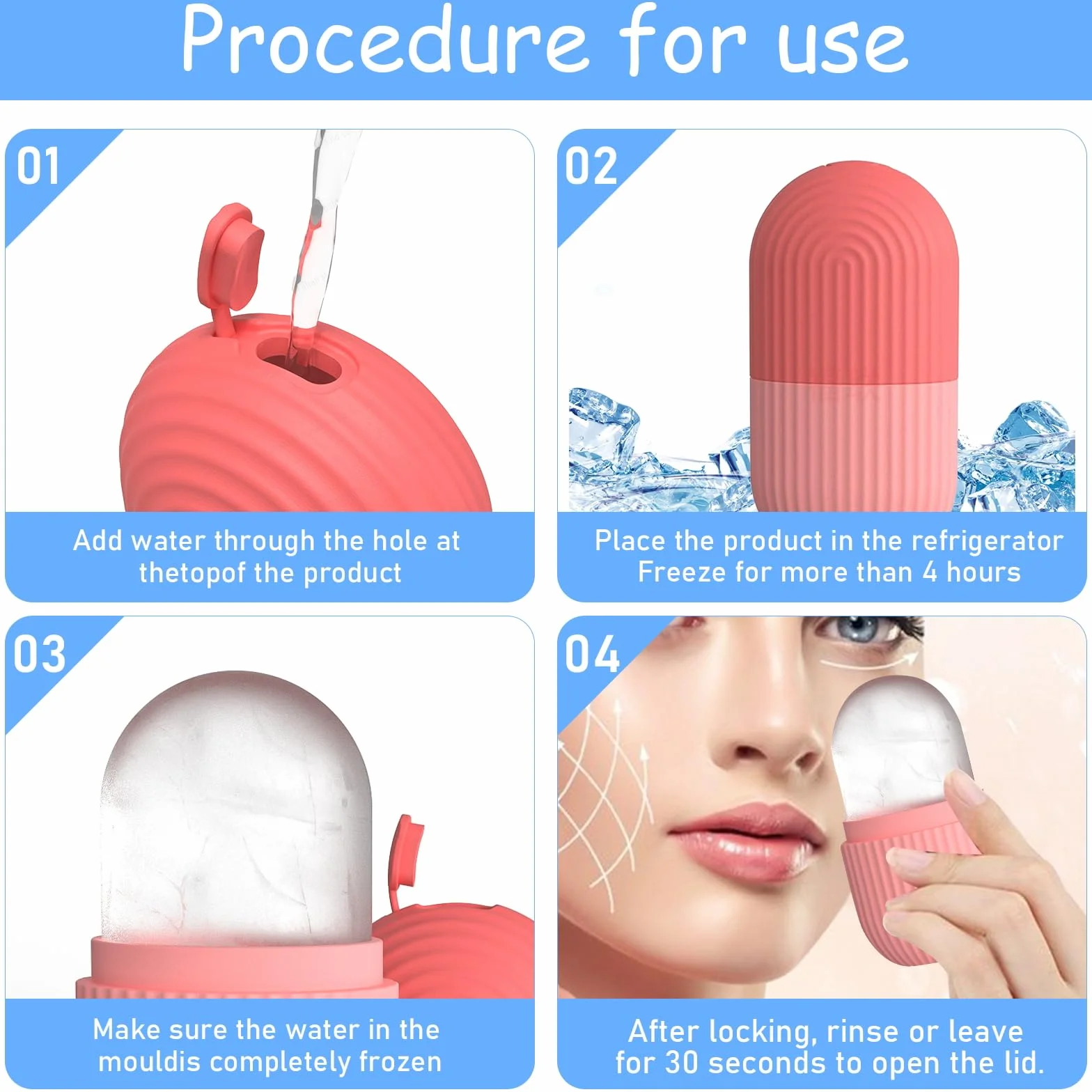 Rodillo Masaje Facial Hielo Ice Roller Facial 3 Piezas Desinflamación Refrescante Calmante