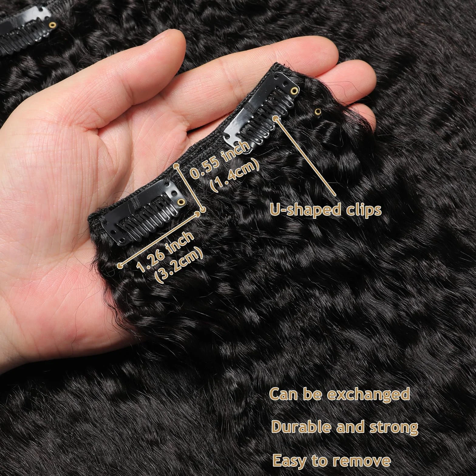 Kinky Curly Extensiones de Pelo Natural 8 Piezas 120g Clip In Invisibles Cabello Humano Negro Natural 10 Pulgadas