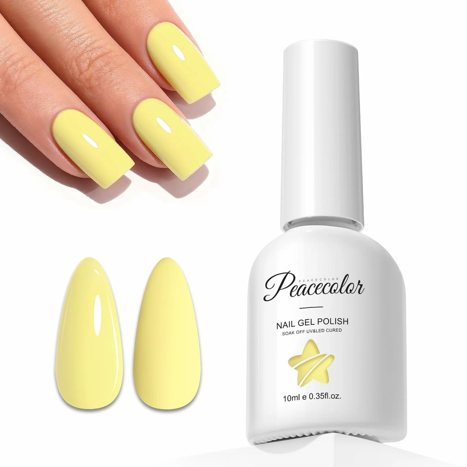 PEACECOLOR Esmalte Semipermanente para Uñas Amarillo 10ML, Gel Nail Polish para Principiantes