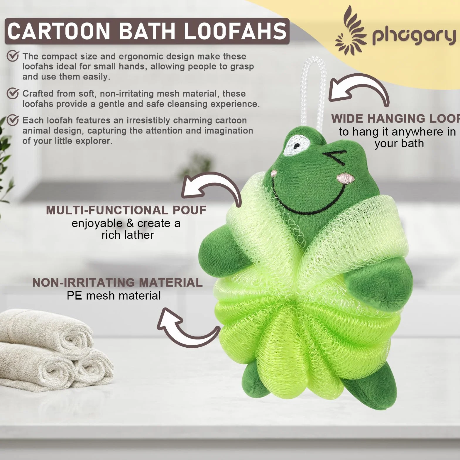 PHOGARY Esponja Baño Niños Animal Forma Luffa Exfoliante Corporal Malla