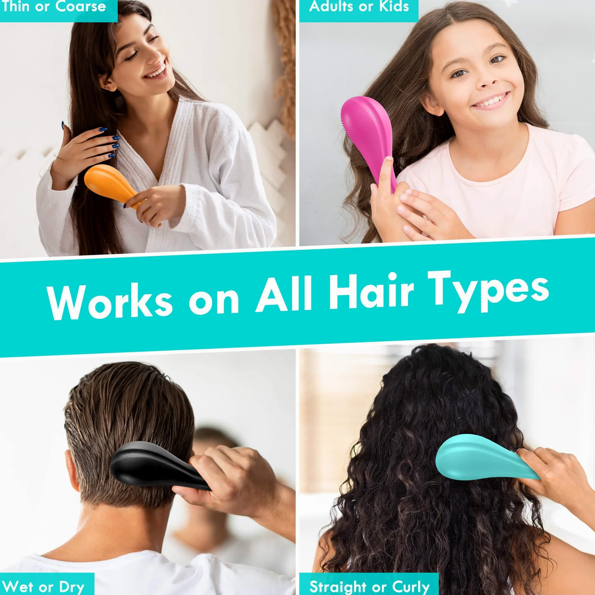 Juego de 2 cepillos para desenredar el cabello, con cerdas ultra suaves para eliminar enredos sin esfuerzo, para cabello rizado dañado seco y húmedo para hombres, mujeres, niñas, niños, morado